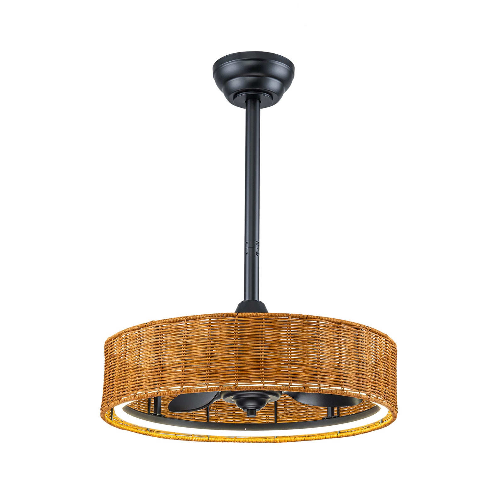 Glowlings 1-Light Boho Hand-Woven Rattan Ceiling Fan with Lights and Remote/APP Control, Caged Fandelier with Quiet Reversible DC Motor