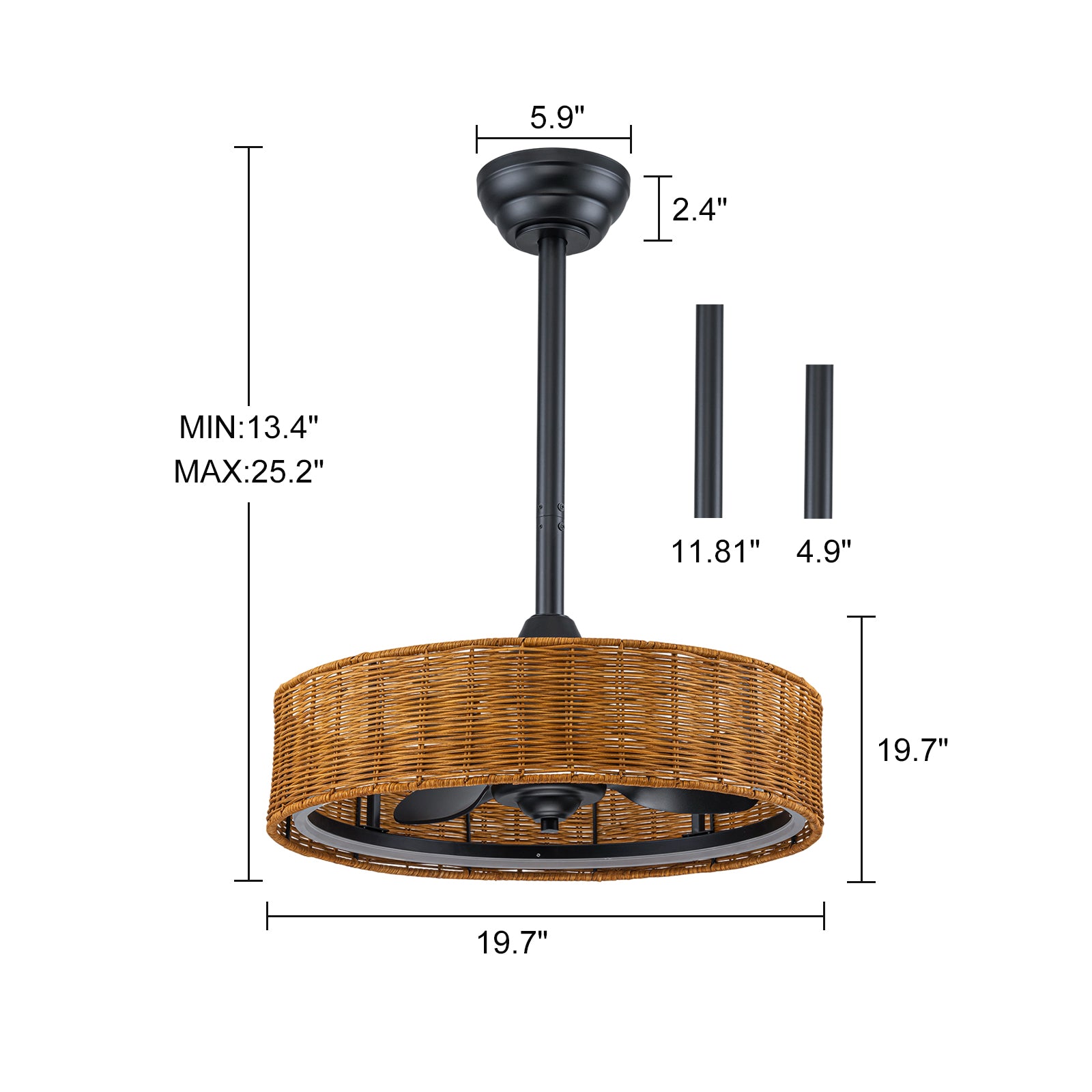 Glowlings 1-Light Boho Hand-Woven Rattan Ceiling Fan with Lights and Remote/APP Control, Caged Fandelier with Quiet Reversible DC Motor