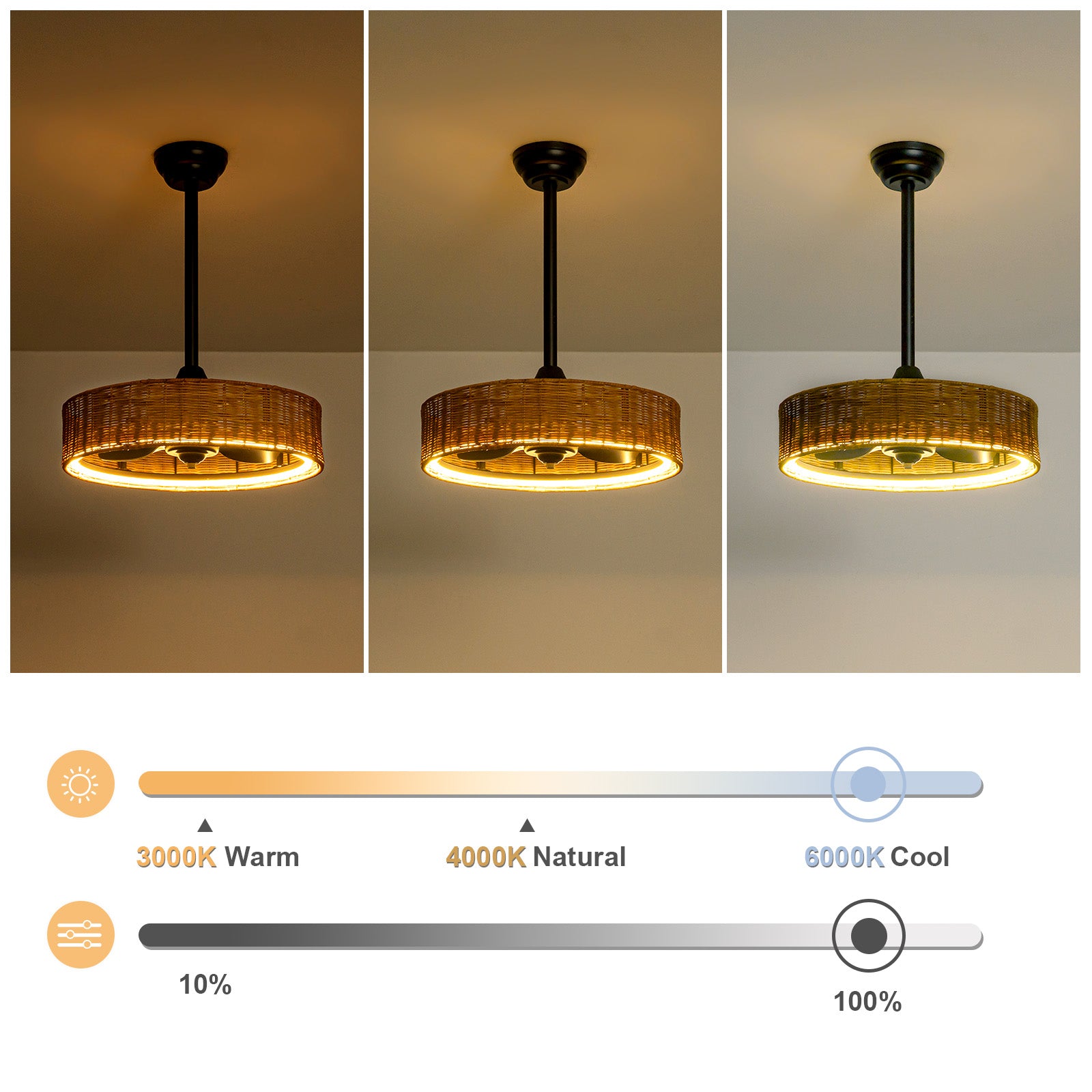 Glowlings 1-Light Boho Hand-Woven Rattan Ceiling Fan with Lights and Remote/APP Control, Caged Fandelier with Quiet Reversible DC Motor