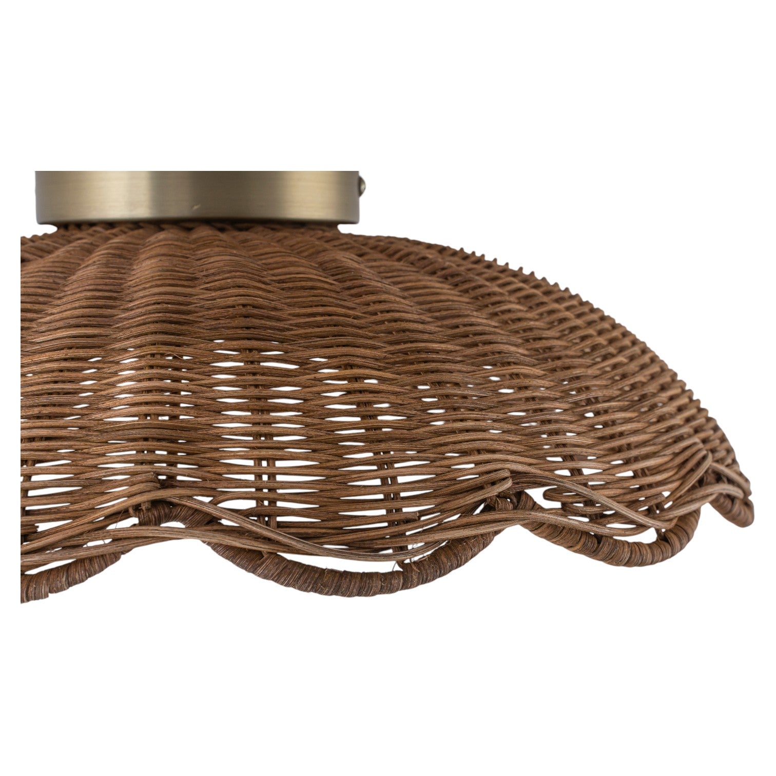 Glowlings 1-Light Boho Handwoven Rattan Flush Mount Ceiling Light Woven Wicker Scalloped Wave Shade with Opal Glass Globe