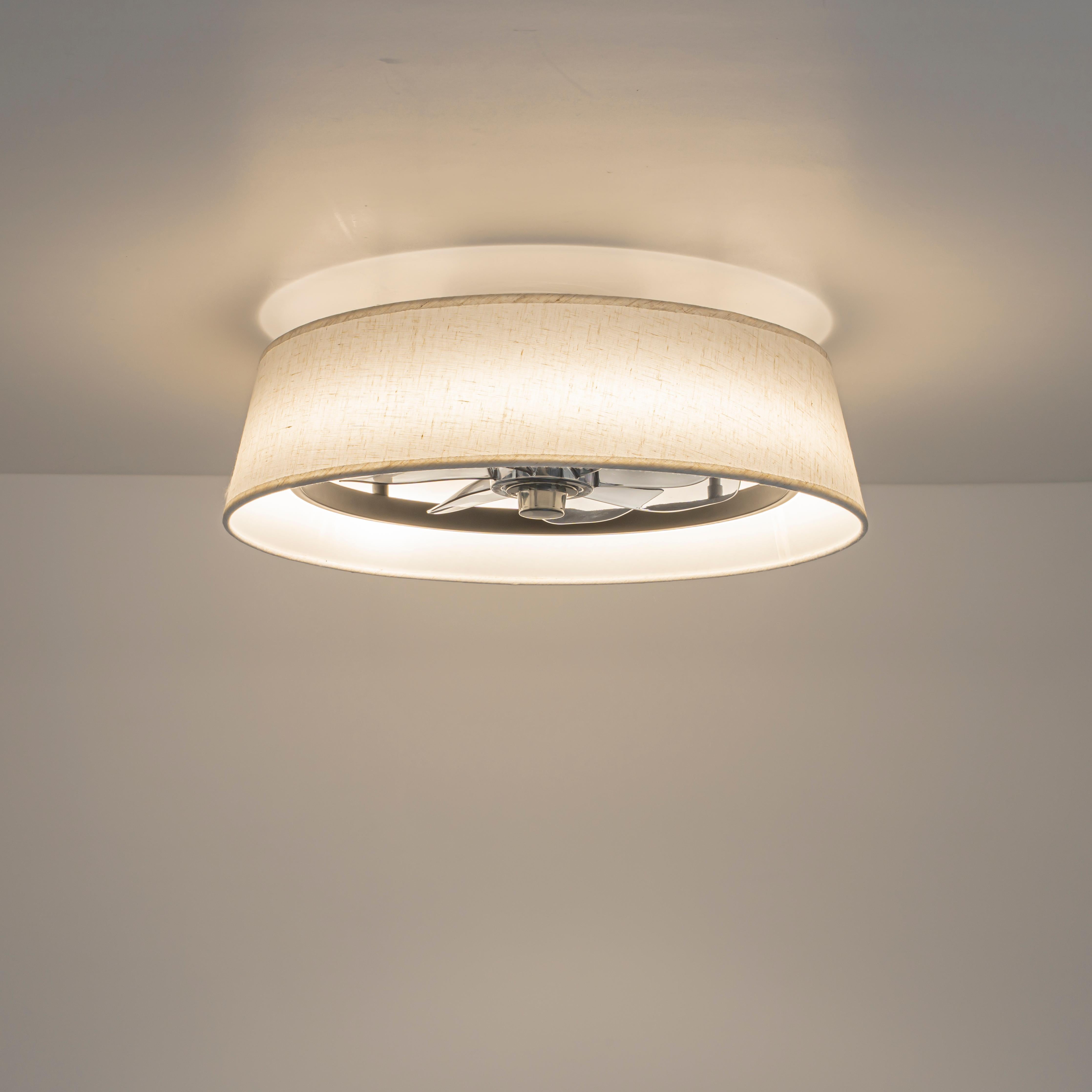 Glowlings 1-Light Modern Bladeless Linen Fabric Shade Drum LED Ceiling Fan with Remote