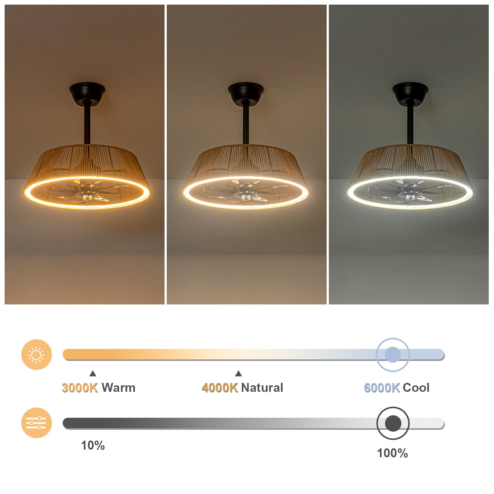 Glowlings 1-Light Boho Rattan Cone LED Ceiling Fan with Light 6-Speed DC Motor Remote