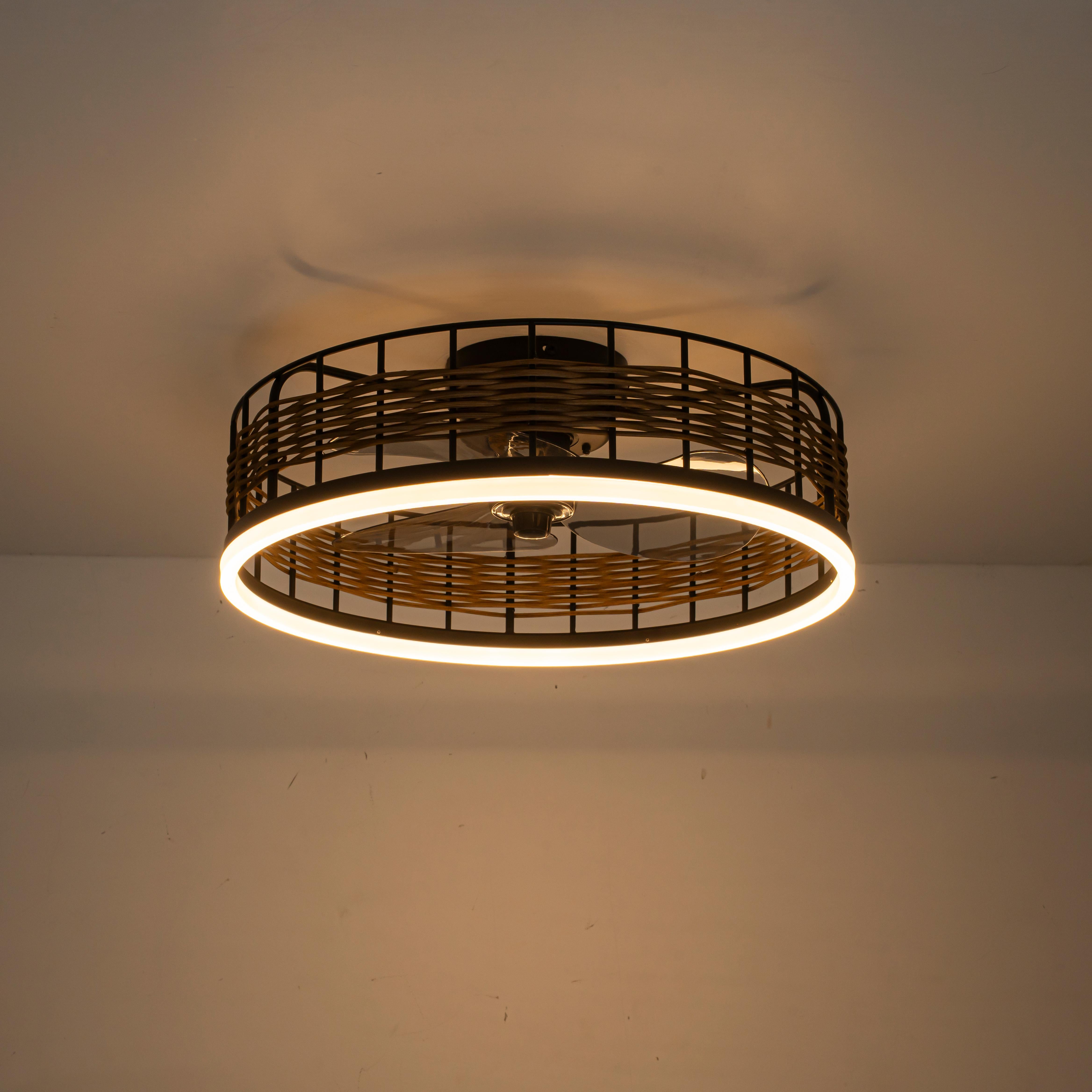 Glowlings 1-Light Boho Round Rattan Low Profile LED Ceiling Fan with Light with Remote & App Control