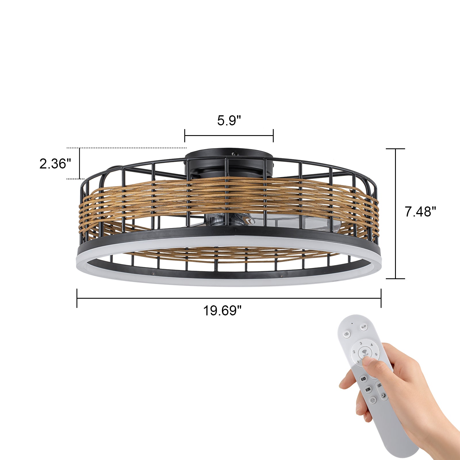 Glowlings Boho Chic Rattan Ceiling Fan with Light - Low Profile Smart Fandelier with Remote & App Control, Integrated LED Flush Mount Fan