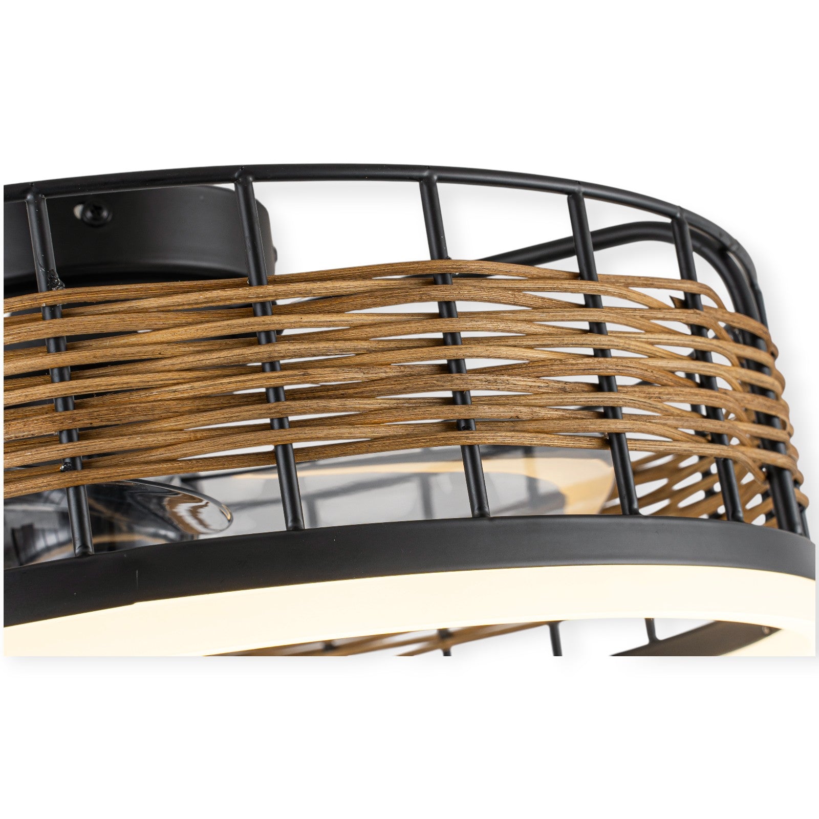 Glowlings 1-Light Boho Round Rattan Low Profile LED Ceiling Fan with Light with Remote & App Control