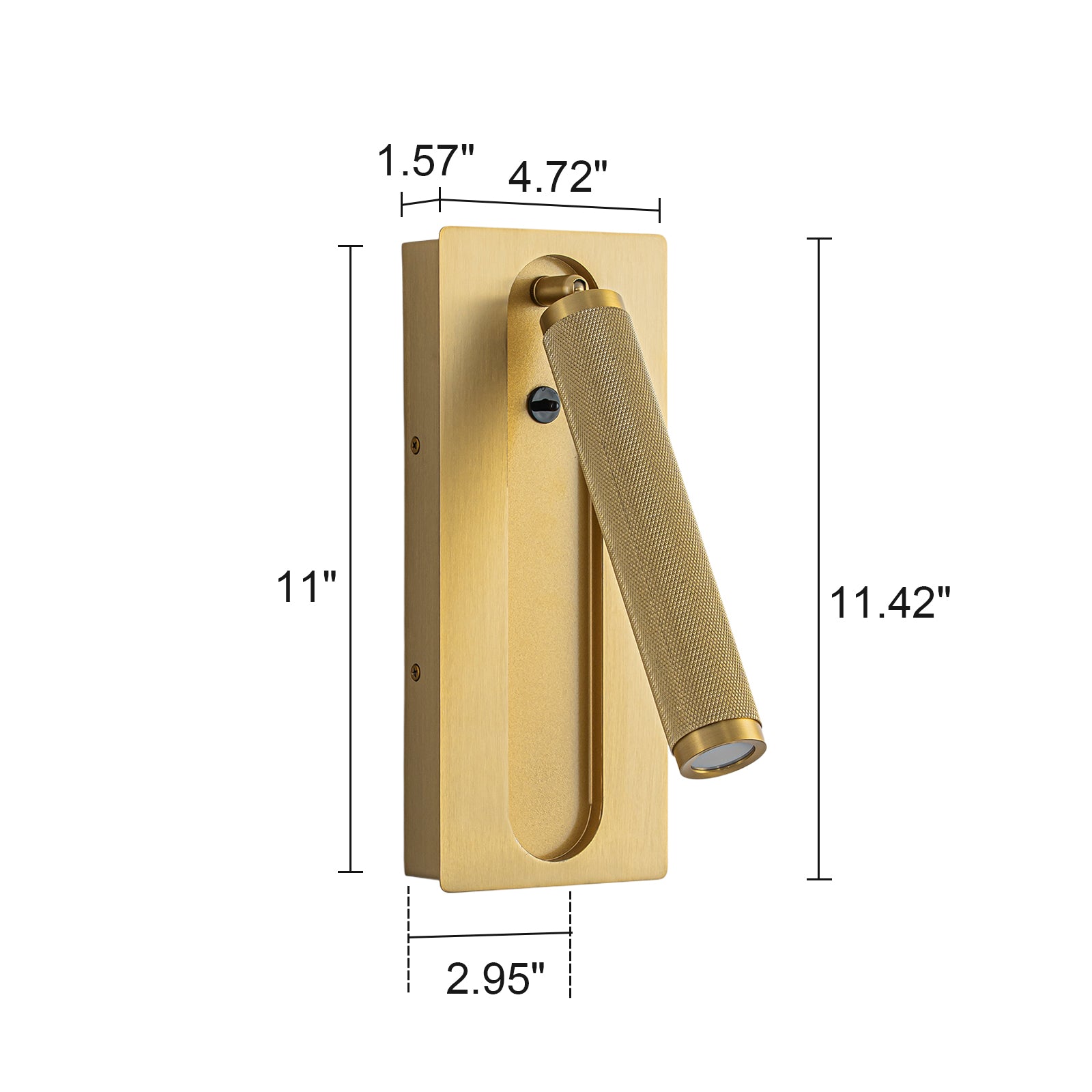 Glowlings 1-Light Modern Brass Bedside Reading Sconce 360° Flexible Spotlight with Knurled Detail & Swivel Arm