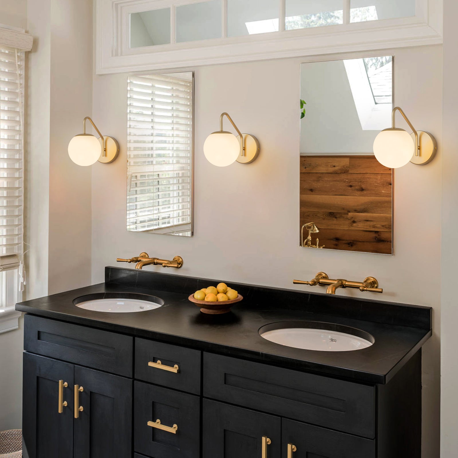 Glowlings Modern 1-Light Brass Globe Opal Glass Bathroom Wall Sconce
