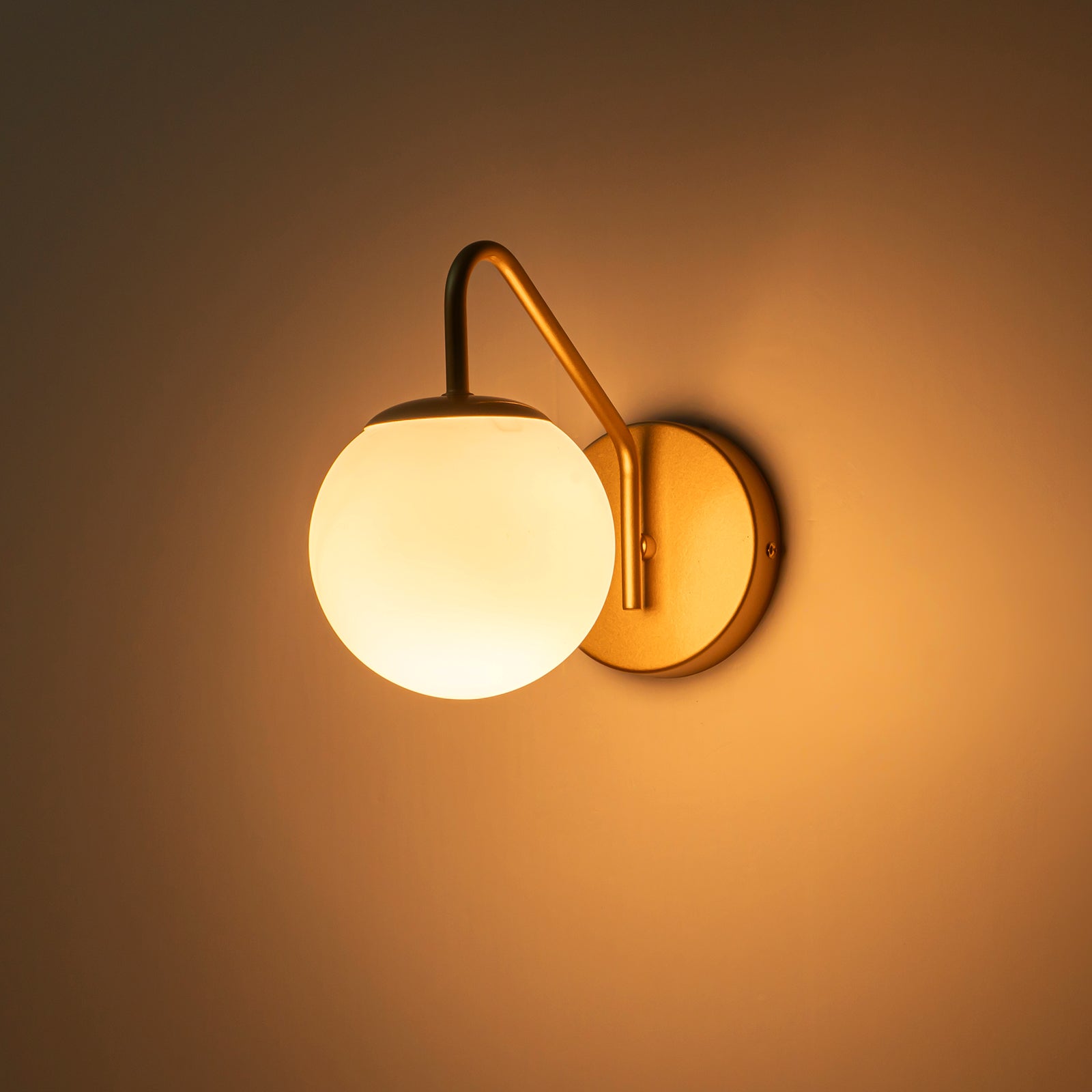 Glowlings Modern 1-Light Brass Globe Opal Glass Bathroom Wall Sconce