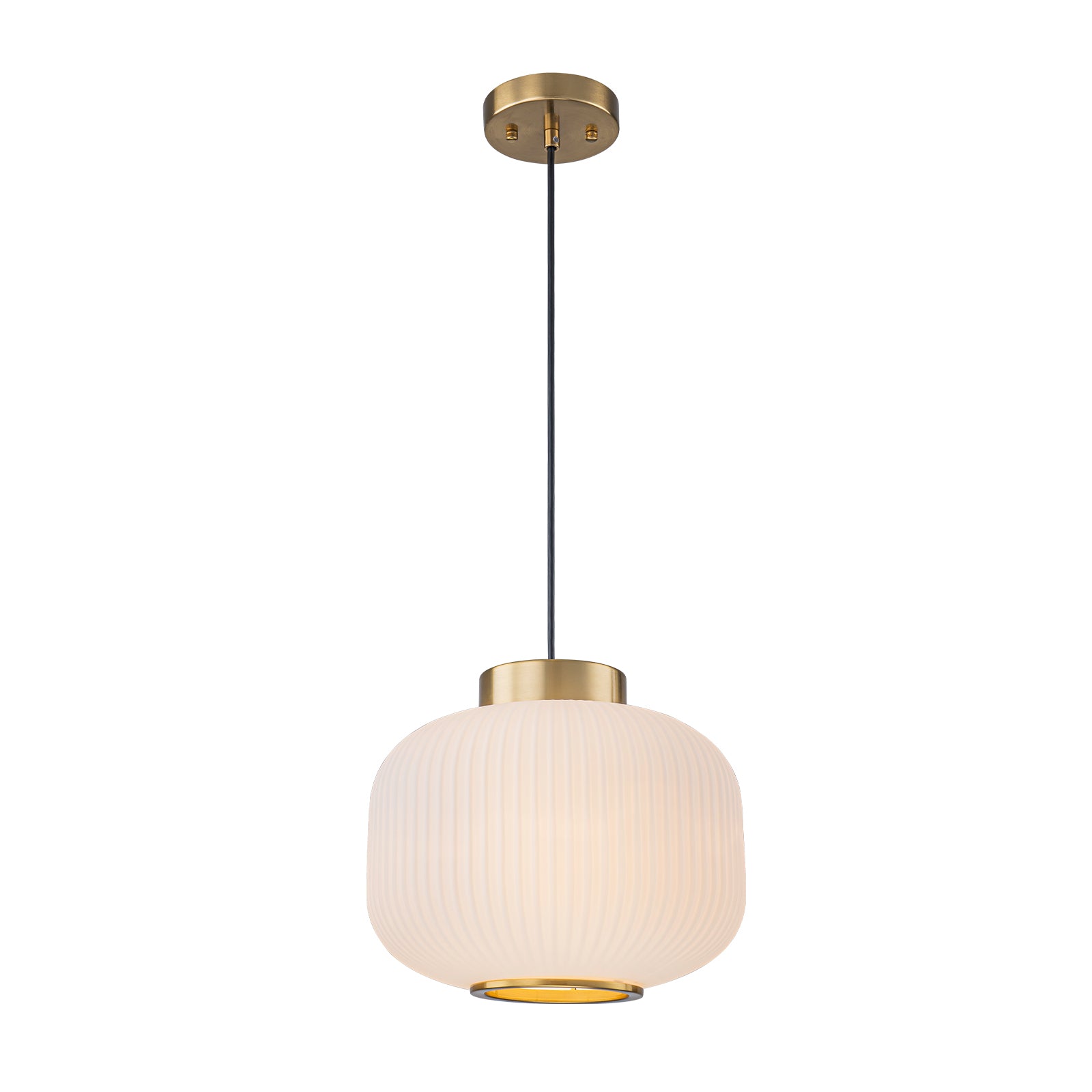 Glowlings Modern 1-Light Brushed Brass Fluted Frosted Glass Globe Pendant Light for Kitchen Island
