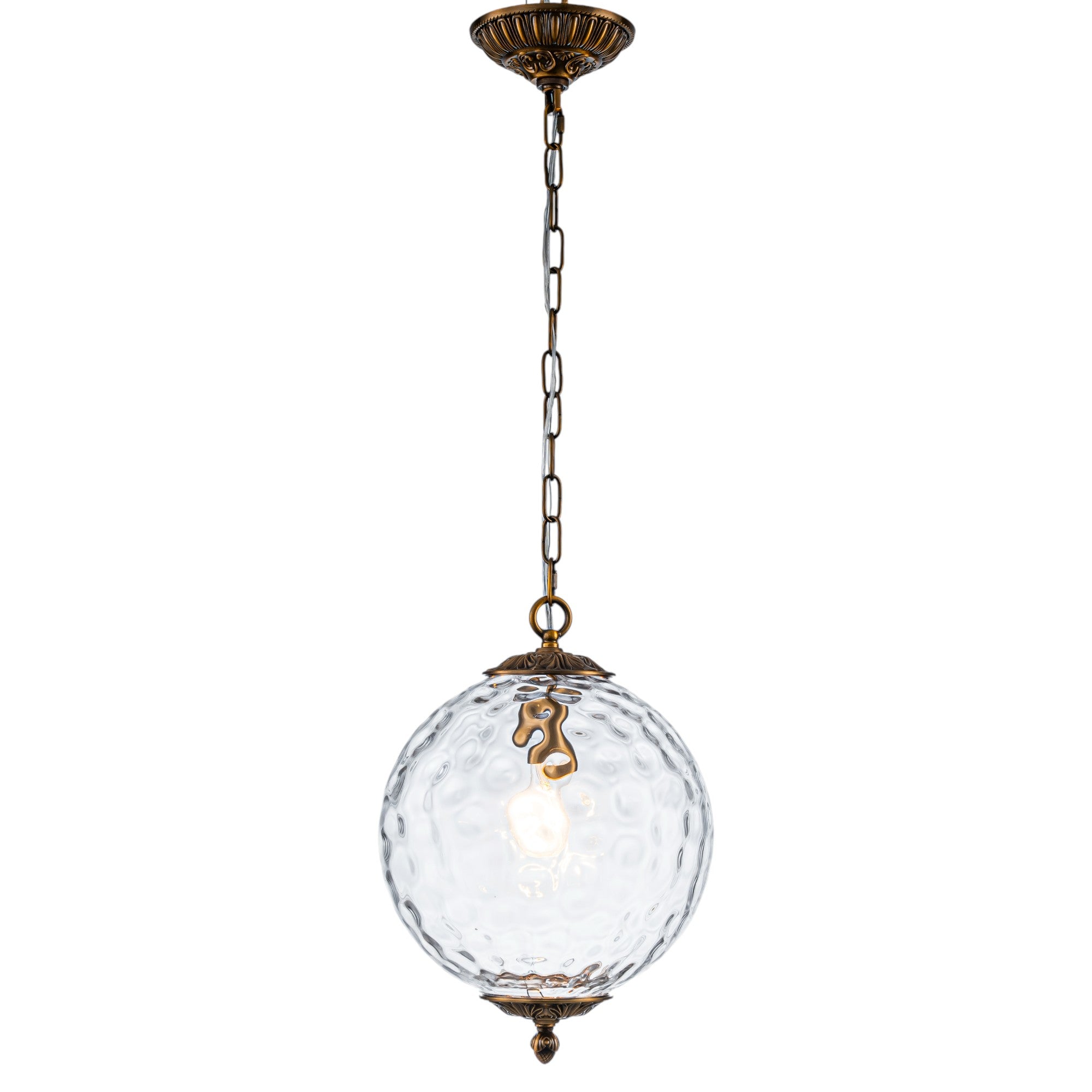 Glowlings 1-Light Classic Aged Brass Clear Hammered Glass Globe Pendant Light