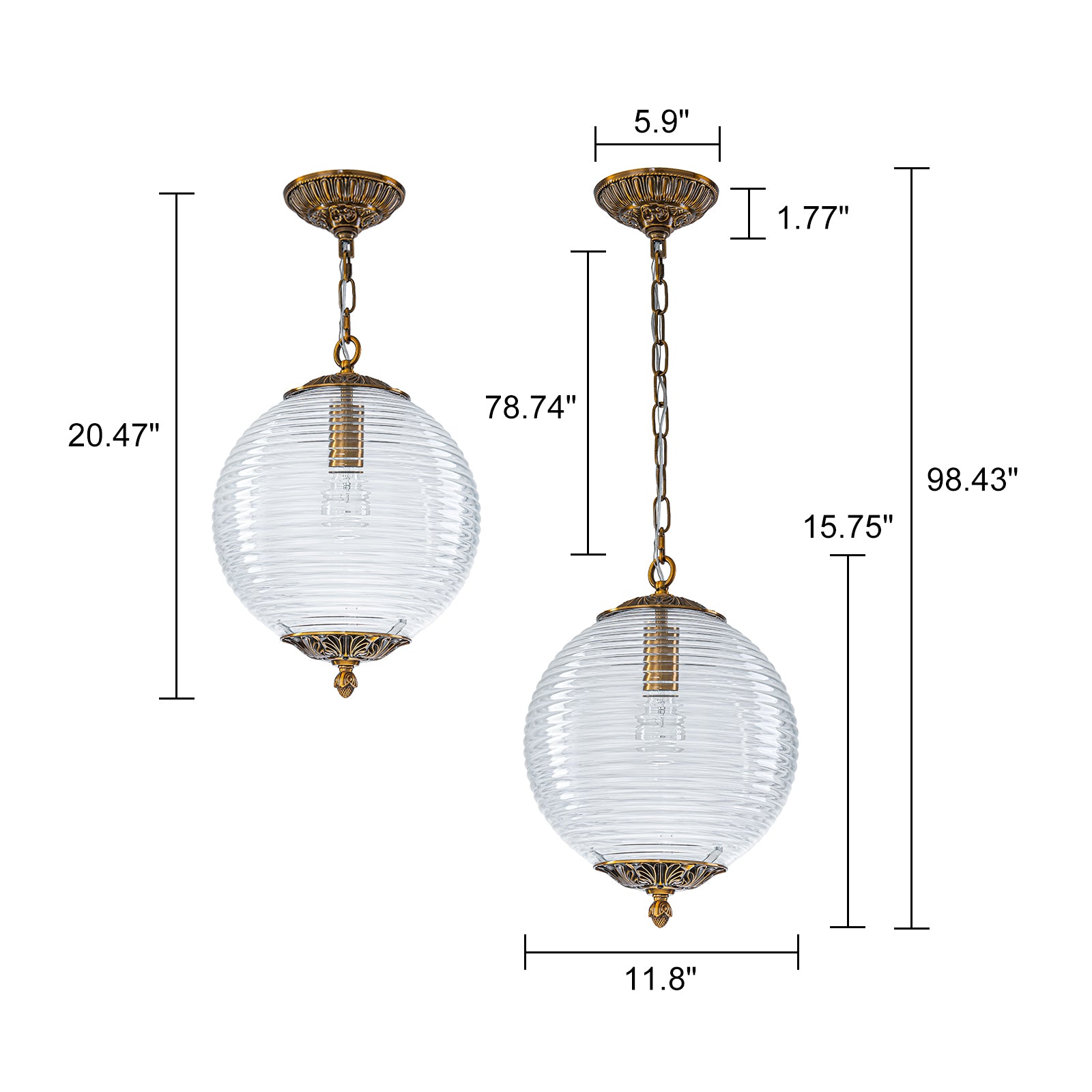 Glowlings 1-Light Classic Aged Brass/Black Clear Swirl Glass Globe Pendant Light