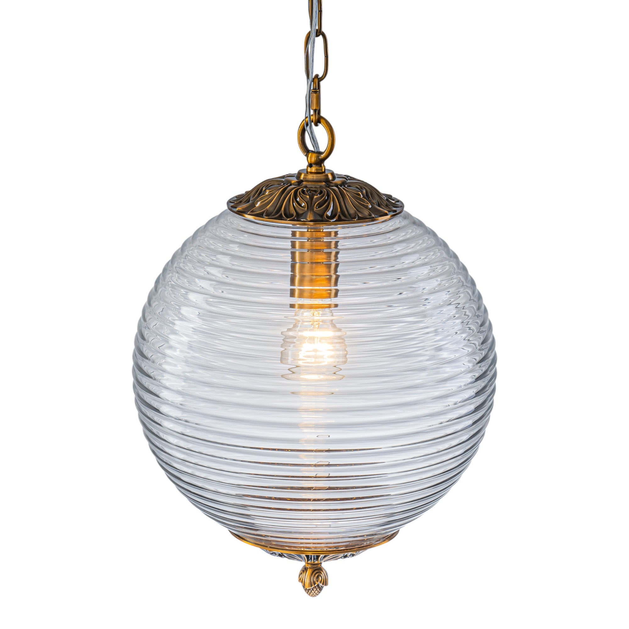 Glowlings 1-Light Classic Aged Brass/Black Clear Swirl Glass Globe Pendant Light