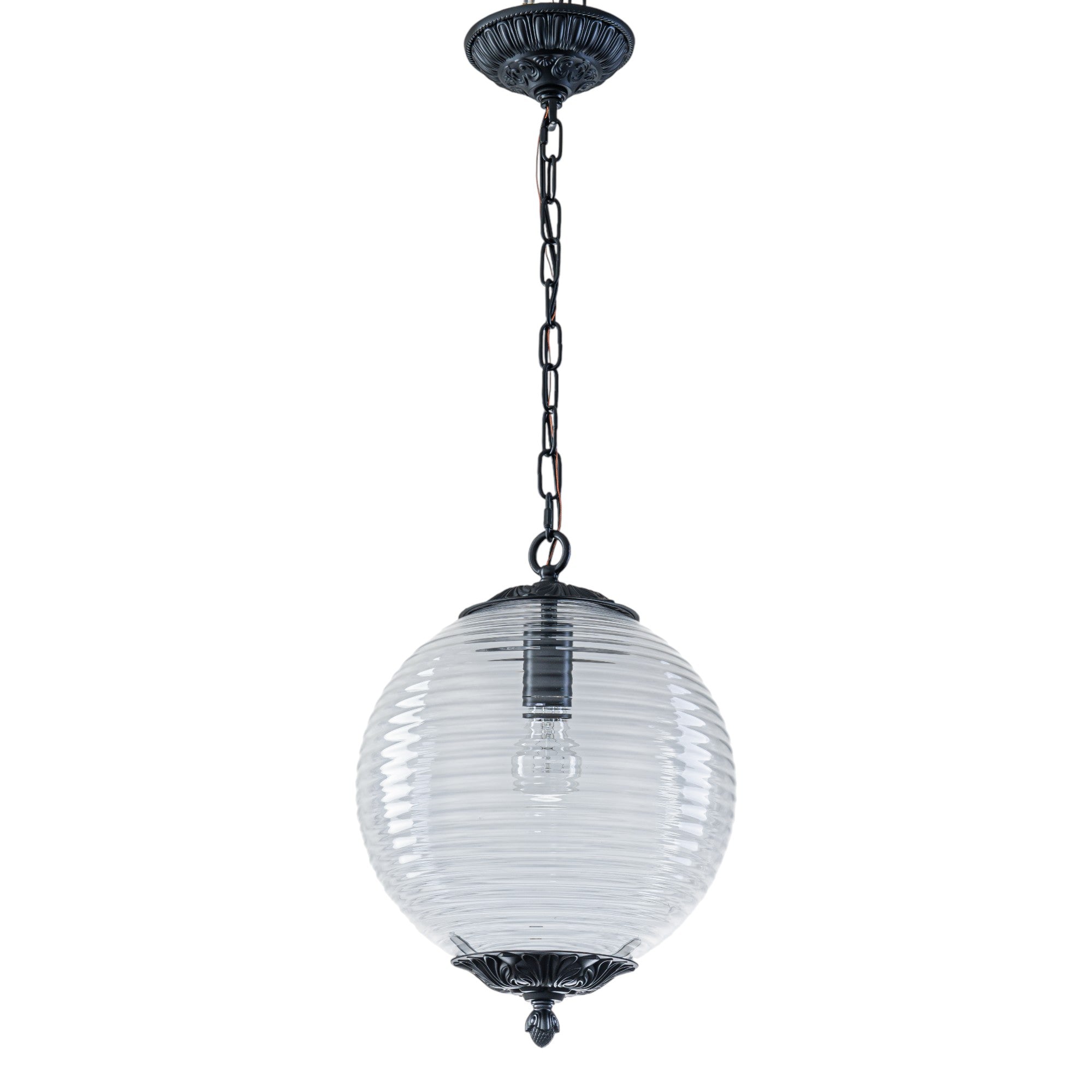 Glowlings 1-Light Classic Aged Brass/Black Clear Swirl Glass Globe Pendant Light