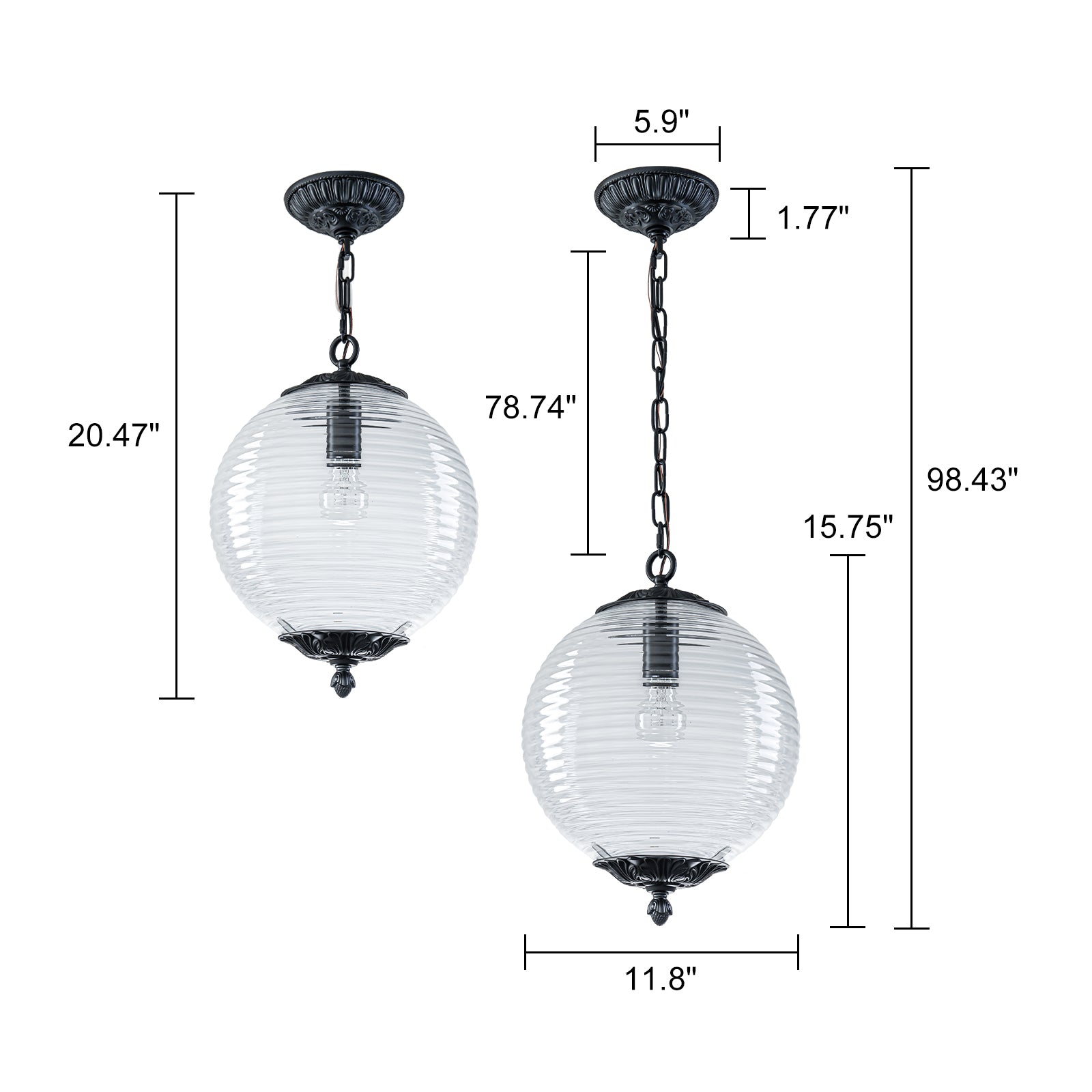 Glowlings 1-Light Classic Aged Brass/Black Clear Swirl Glass Globe Pendant Light