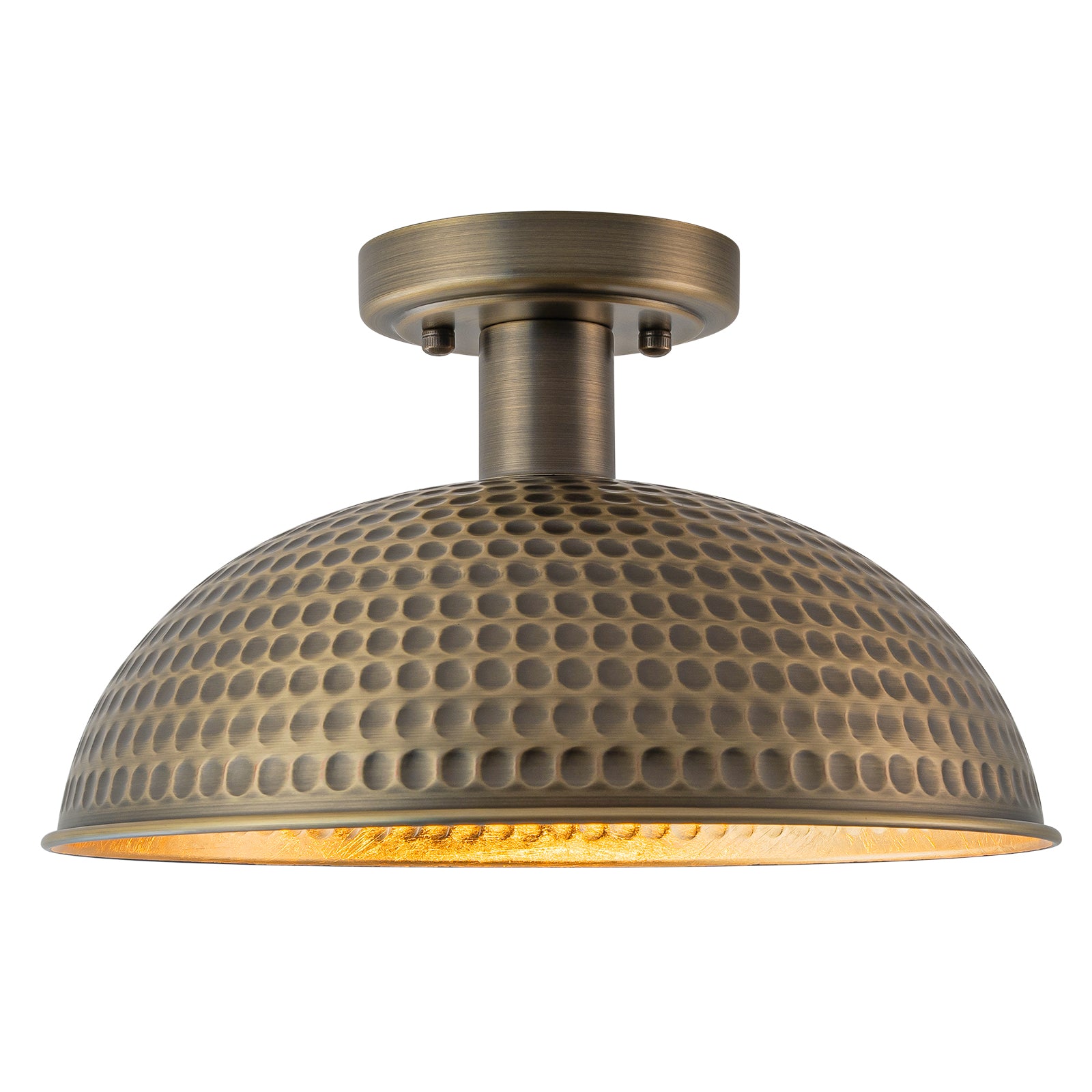 Glowlings 1-Light Farmhouse 12"Wide Antique Bronze Hammered Dome Semi-Flush Mount Ceiling Light