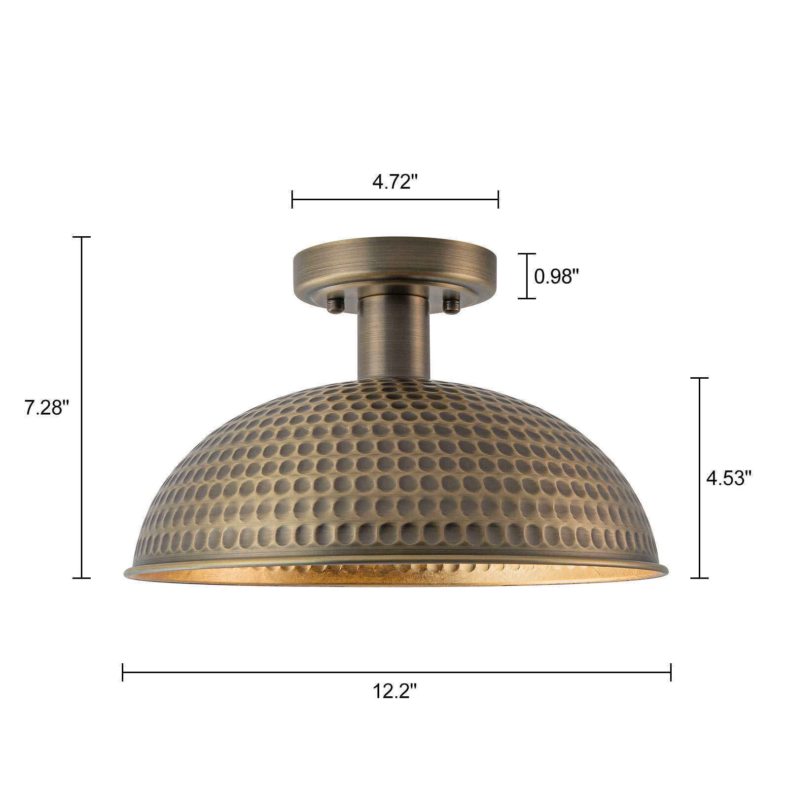 Glowlings 1-Light Farmhouse 12"Wide Antique Bronze Hammered Dome Semi-Flush Mount Ceiling Light