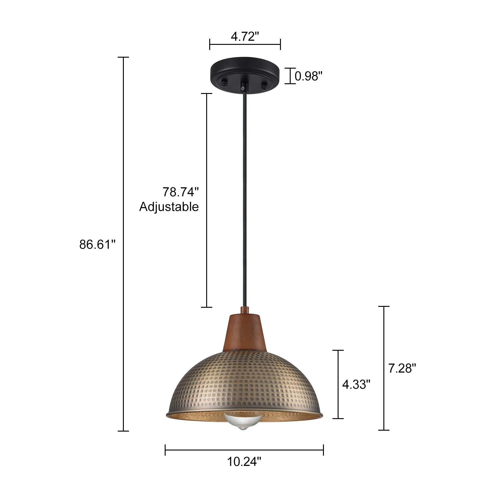 Glowlings 1-Light Farmhouse 10"Wide Antique Bronze Hammered Wood Dome Pendant Light Island Light
