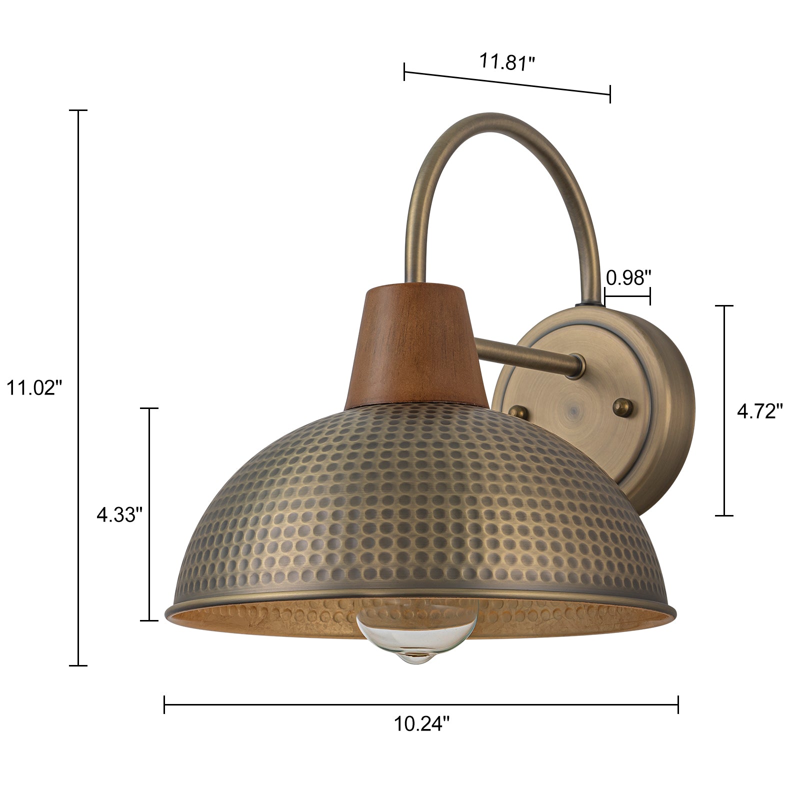 Glowlings 1-Light Farmhouse Antique Bronze Hammered Dome Wall Sconce