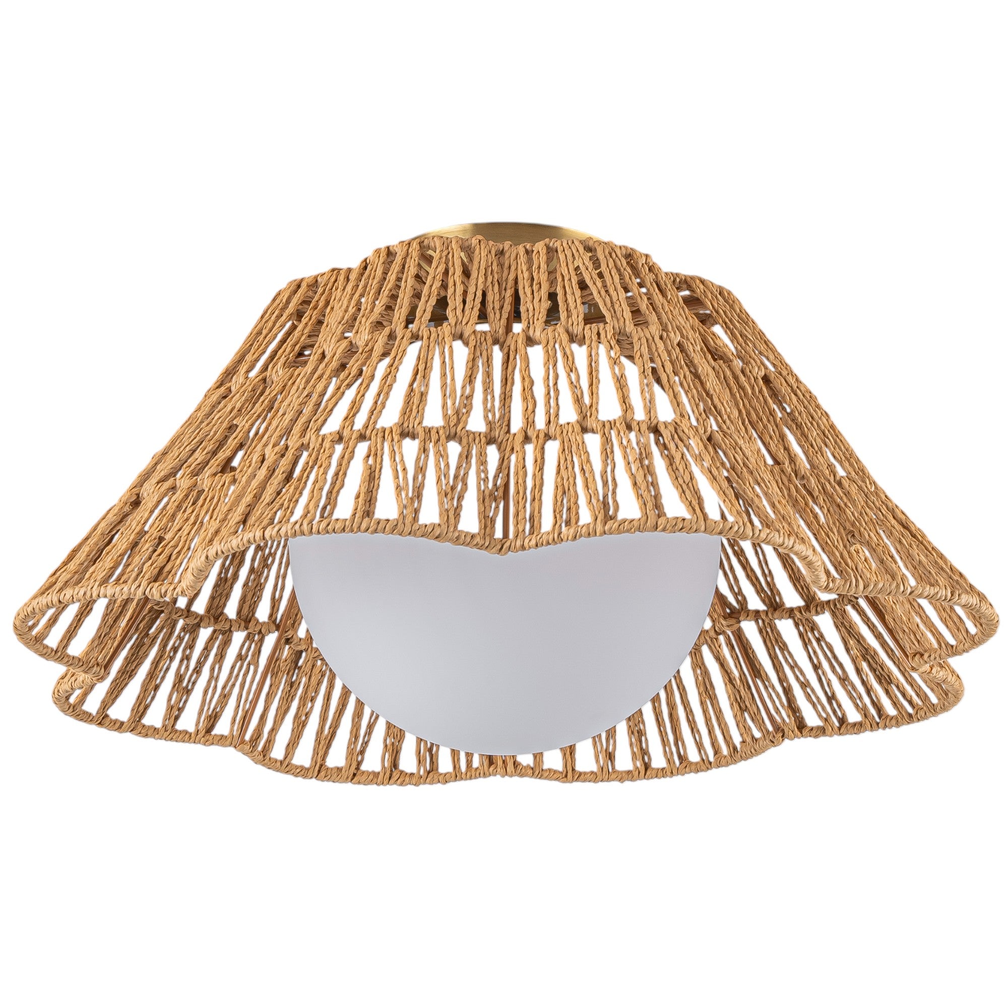 Glowlings 1-Light Farmhouse 18"Wide Brown Natural Rattan Flower Shaped Opal Glass Flush Mount