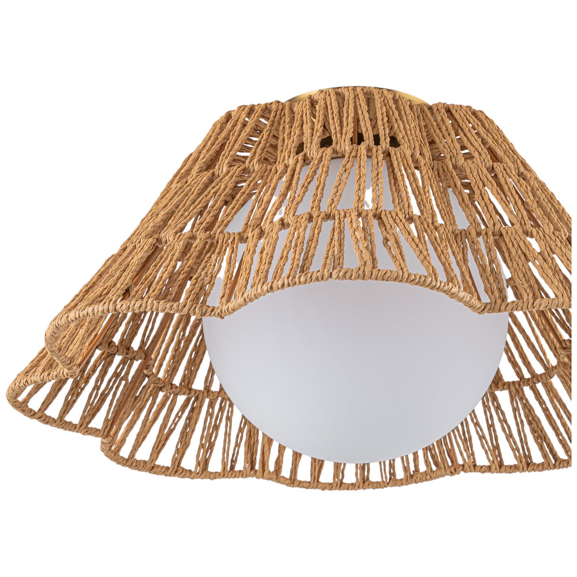 Glowlings 1-Light Farmhouse 18"Wide Brown Natural Rattan Flower Shaped Opal Glass Flush Mount