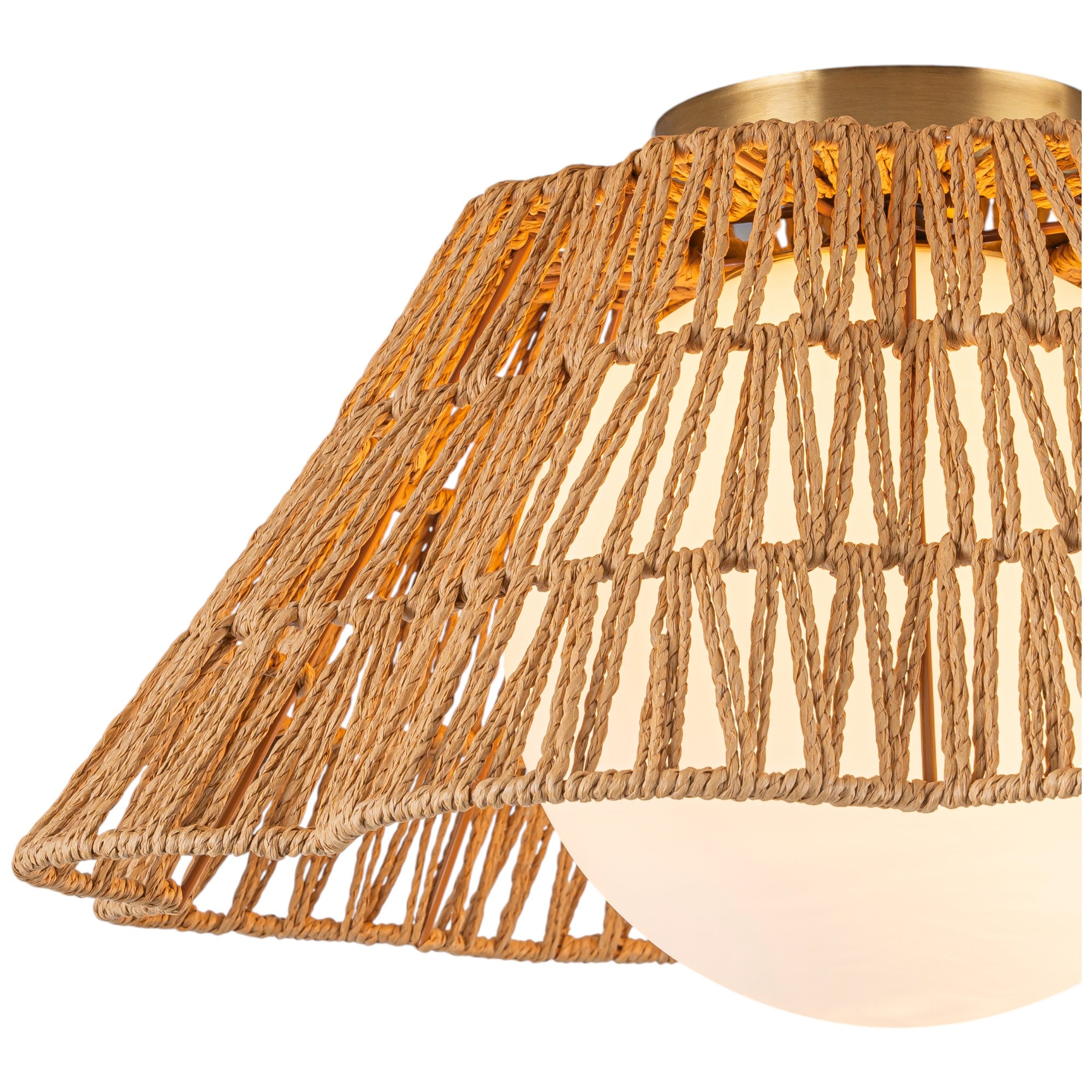 Glowlings 1-Light Farmhouse 18"Wide Brown Natural Rattan Flower Shaped Opal Glass Flush Mount
