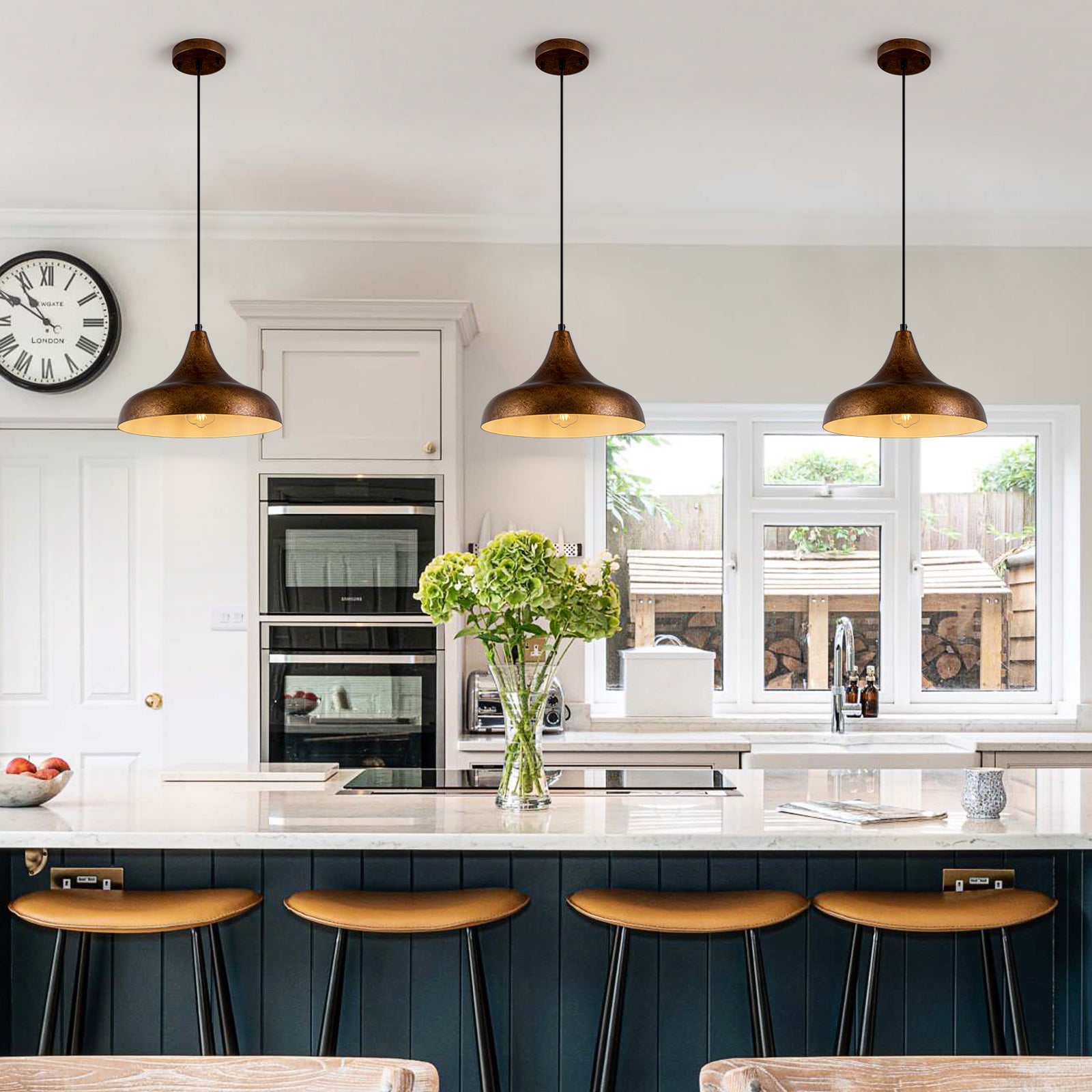 1 Light Vintage Copper Farmhouse Dome Kitchen Island Pendant Light with Metal Shade