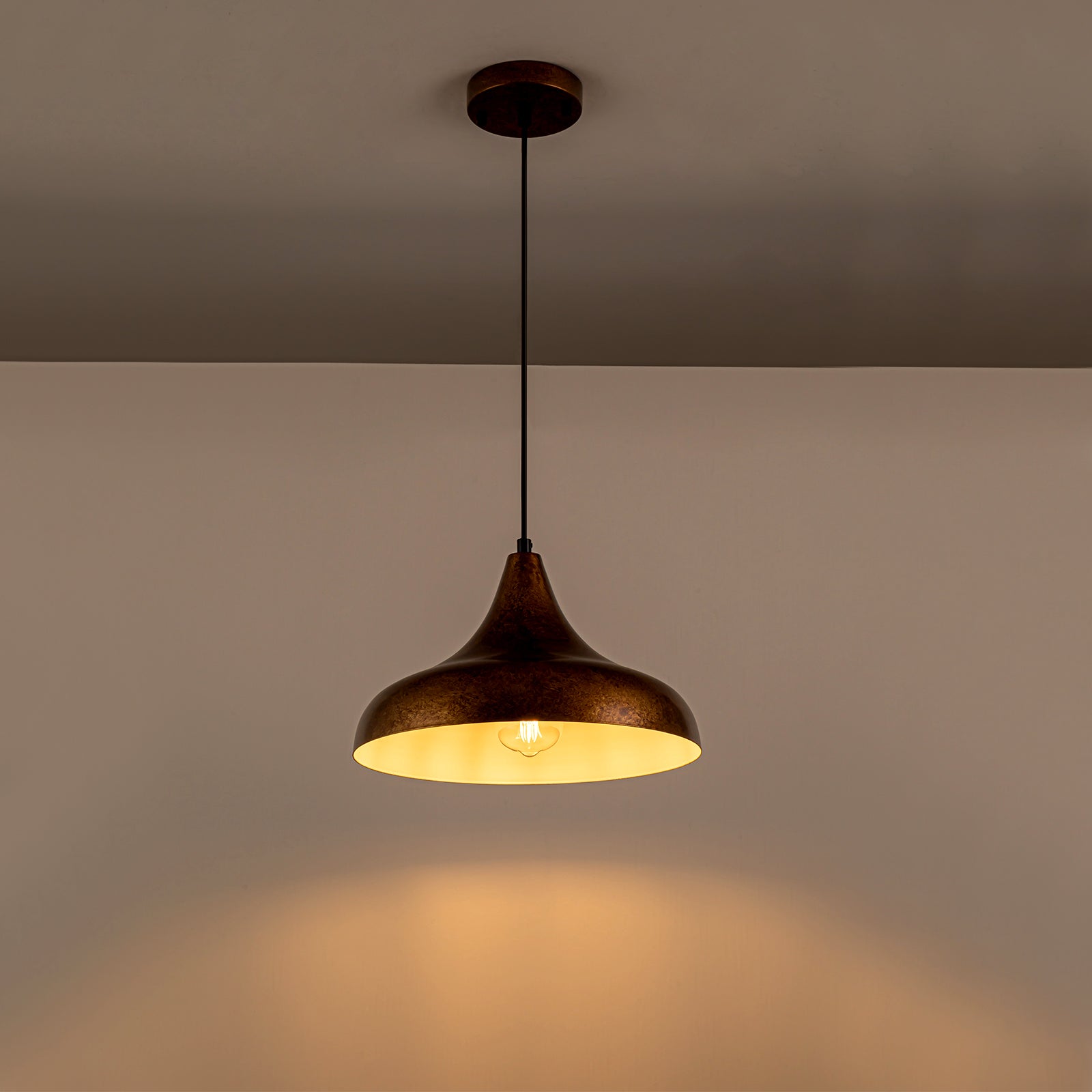Glowlings 1 Light Farmhouse 13 Wide Antique Textured Gold Cone Copper Pendant Light
