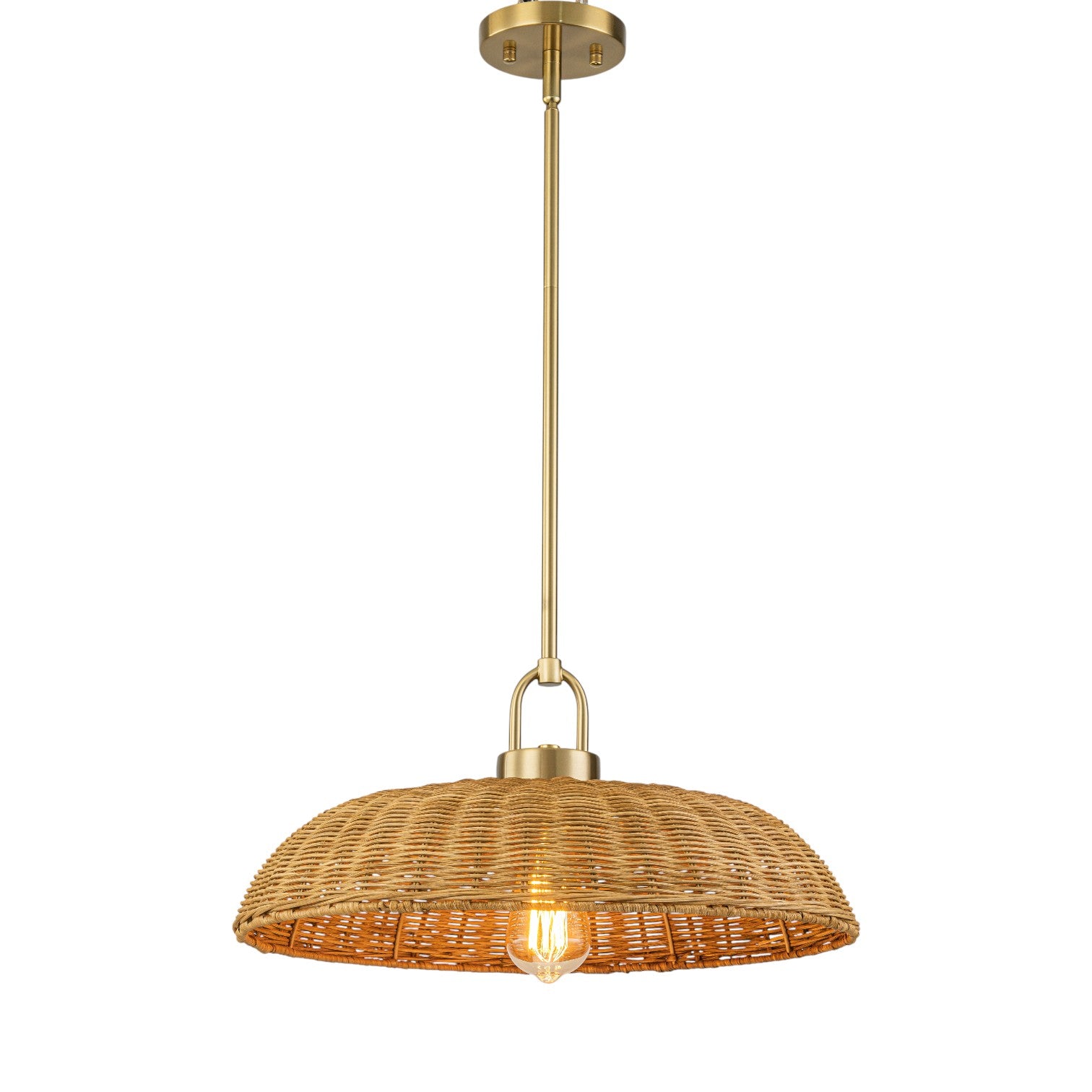 Glowlings 1-Light Farmhouse 18"Wide Dome Hand-Weave Rattan Pendant Light Island Light