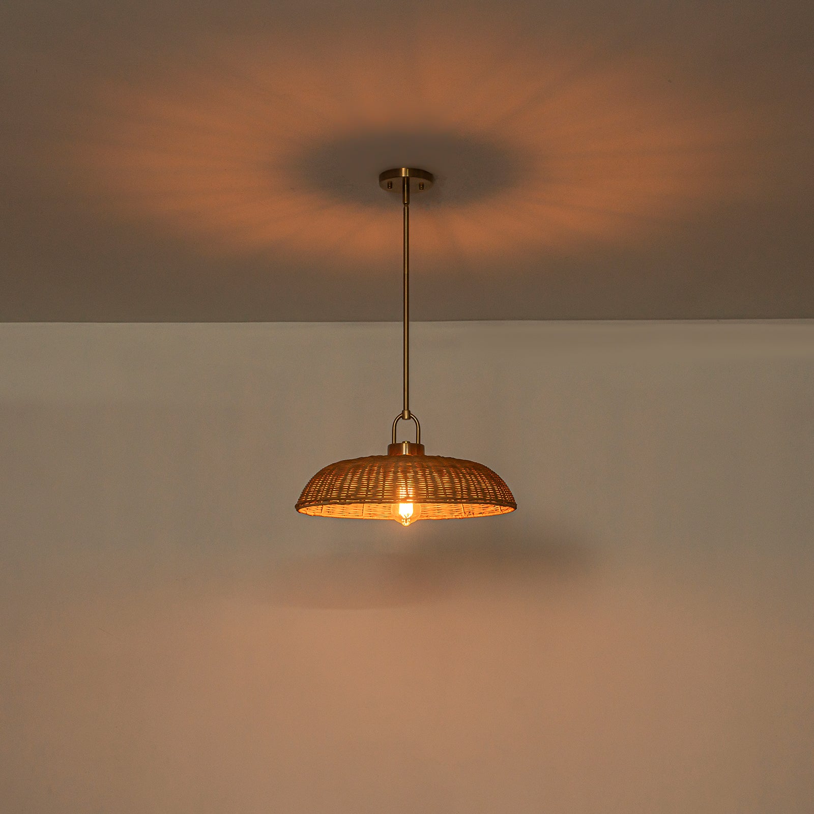 Glowlings 1-Light Farmhouse 18"Wide Dome Hand-Weave Rattan Pendant Light Island Light