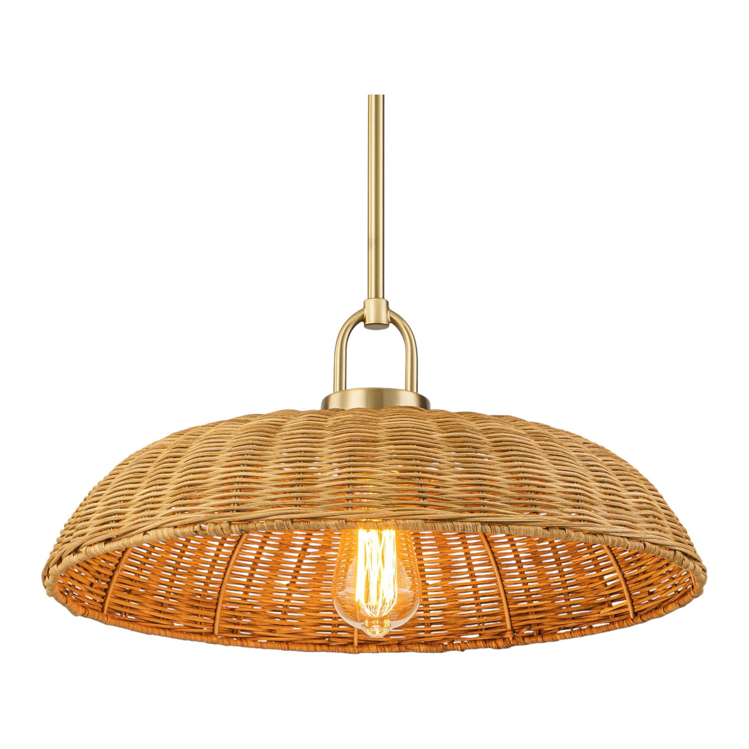 Glowlings 1-Light Farmhouse 18"Wide Dome Hand-Weave Rattan Pendant Light Island Light