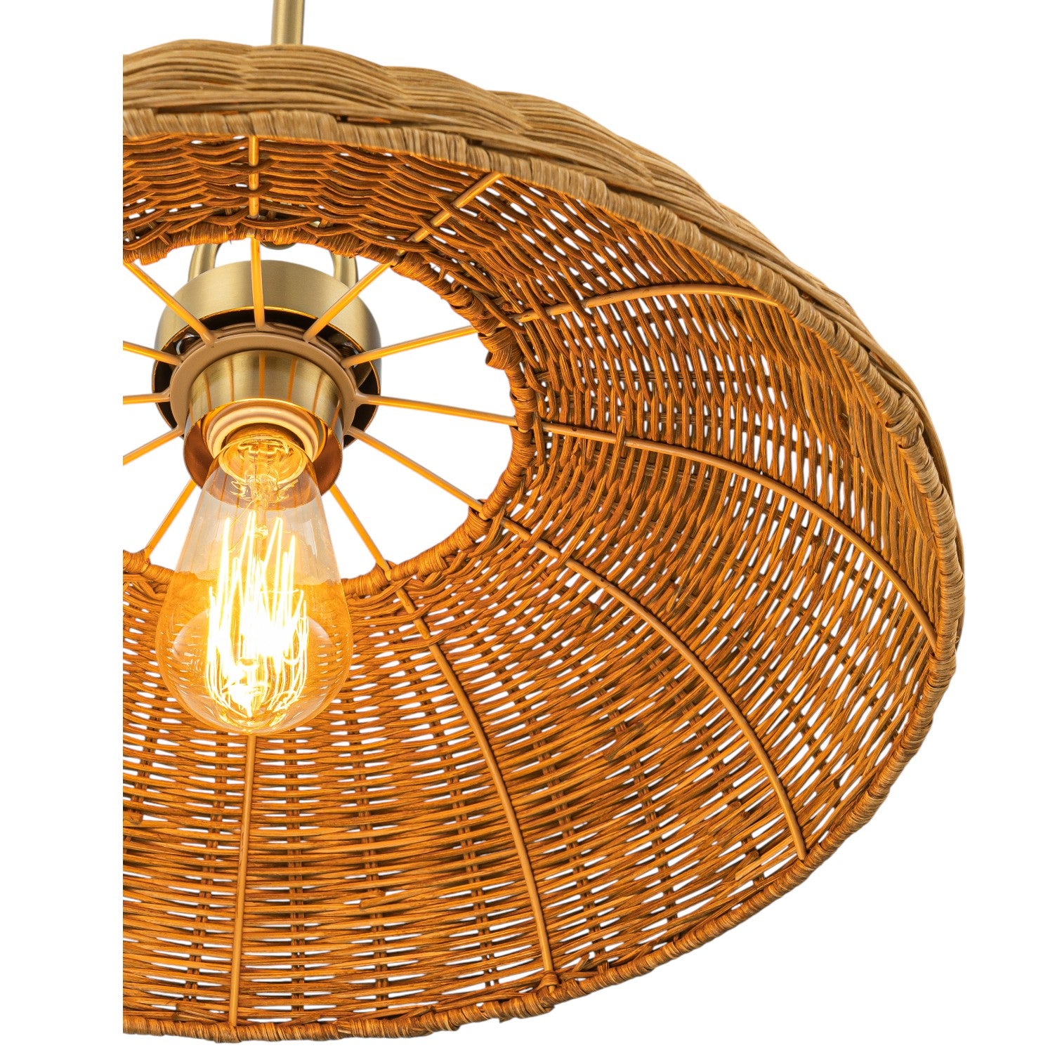 Glowlings 1-Light Farmhouse 18"Wide Dome Hand-Weave Rattan Pendant Light Island Light