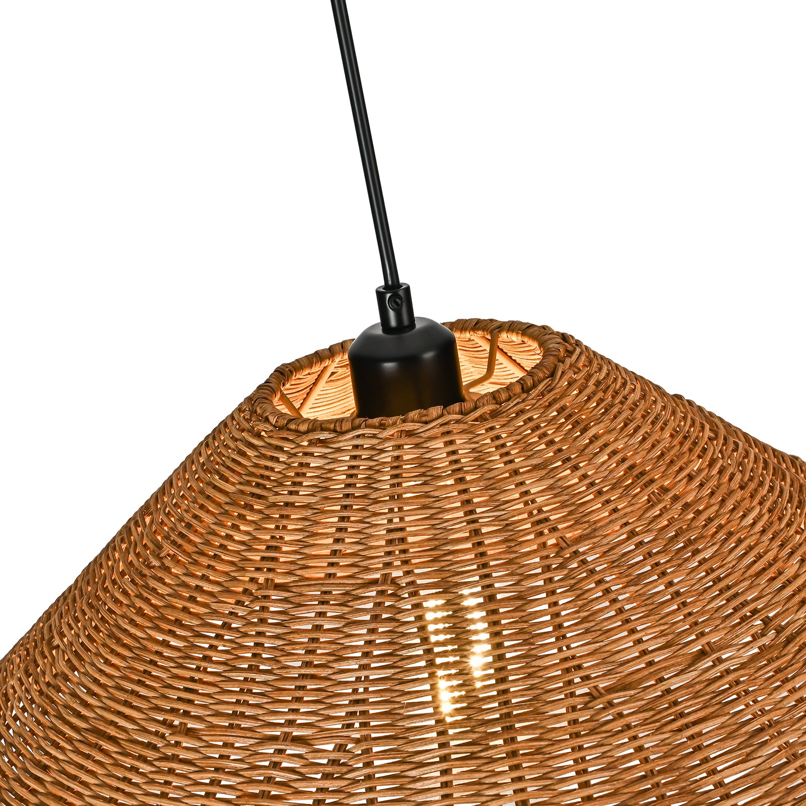 Glowlings 1-Light Farmhouse 24"Wide Large Straw Hat Hand-Weave Rattan Pendant Light