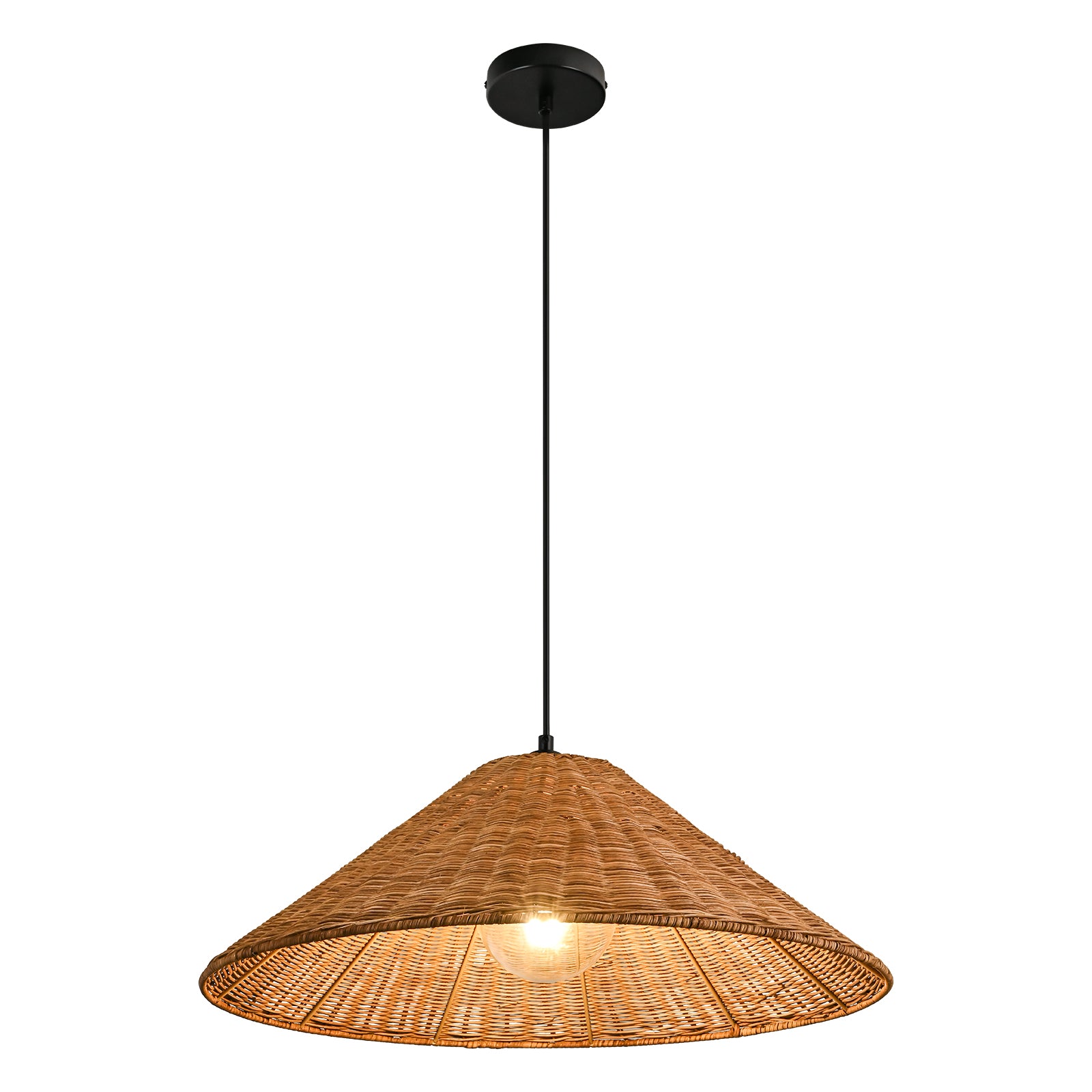 Glowlings 1-Light Farmhouse 24"Wide Large Straw Hat Hand-Weave Rattan Pendant Light