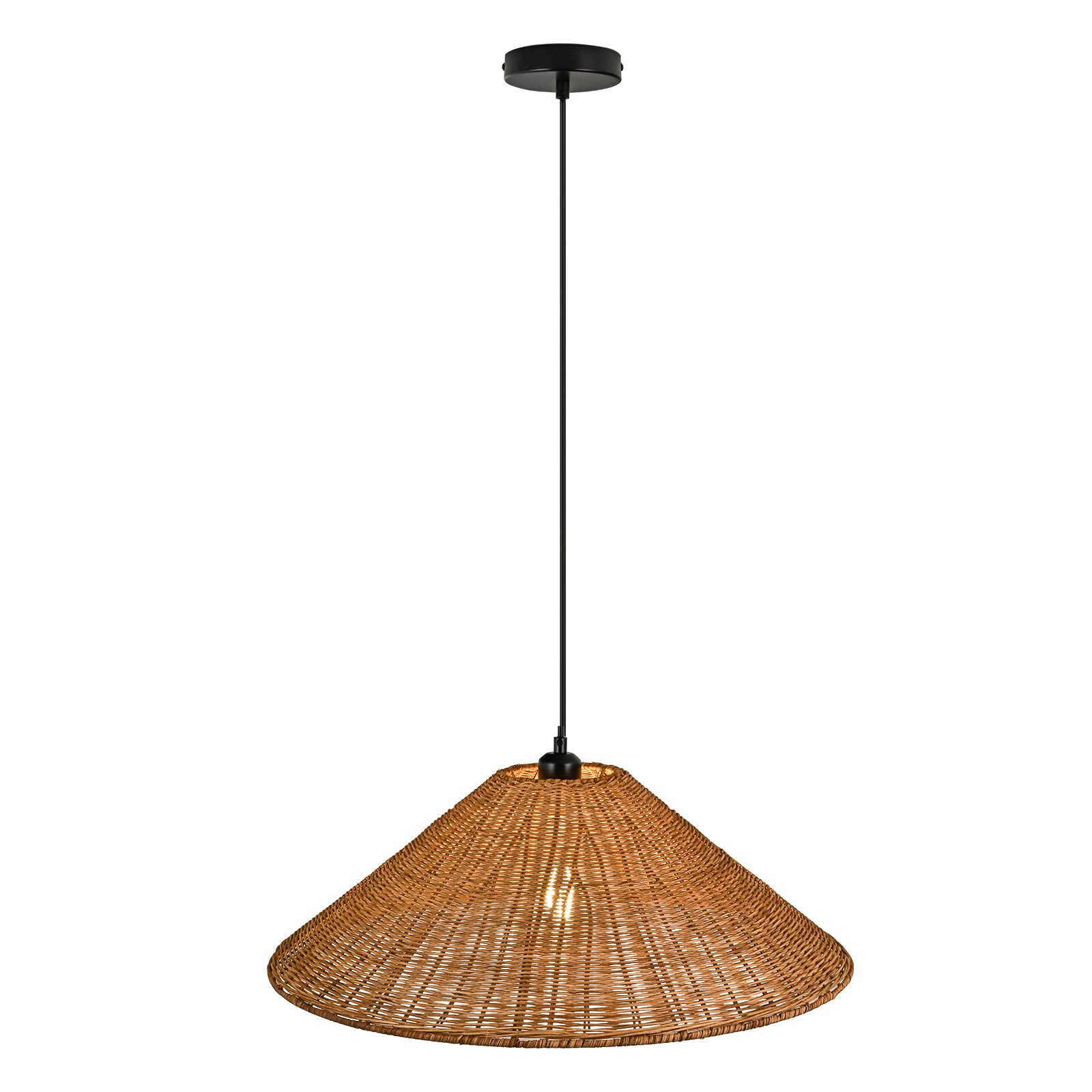 Glowlings 1-Light Farmhouse 24"Wide Large Straw Hat Hand-Weave Rattan Pendant Light