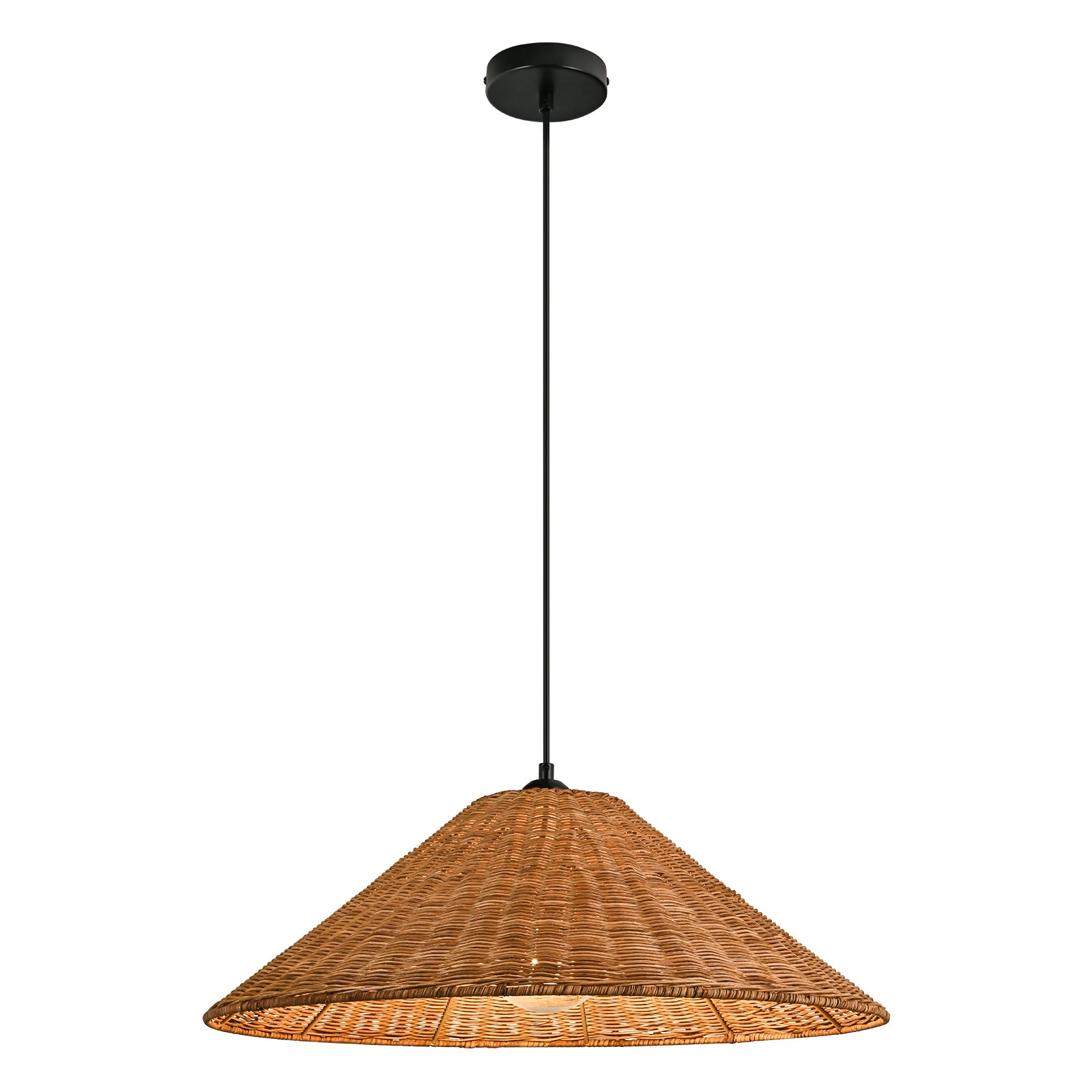 Glowlings 1-Light Farmhouse 24"Wide Large Straw Hat Hand-Weave Rattan Pendant Light