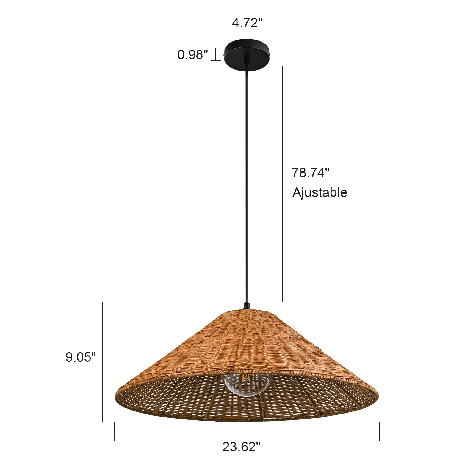 Glowlings 1-Light Farmhouse 24"Wide Large Straw Hat Hand-Weave Rattan Pendant Light