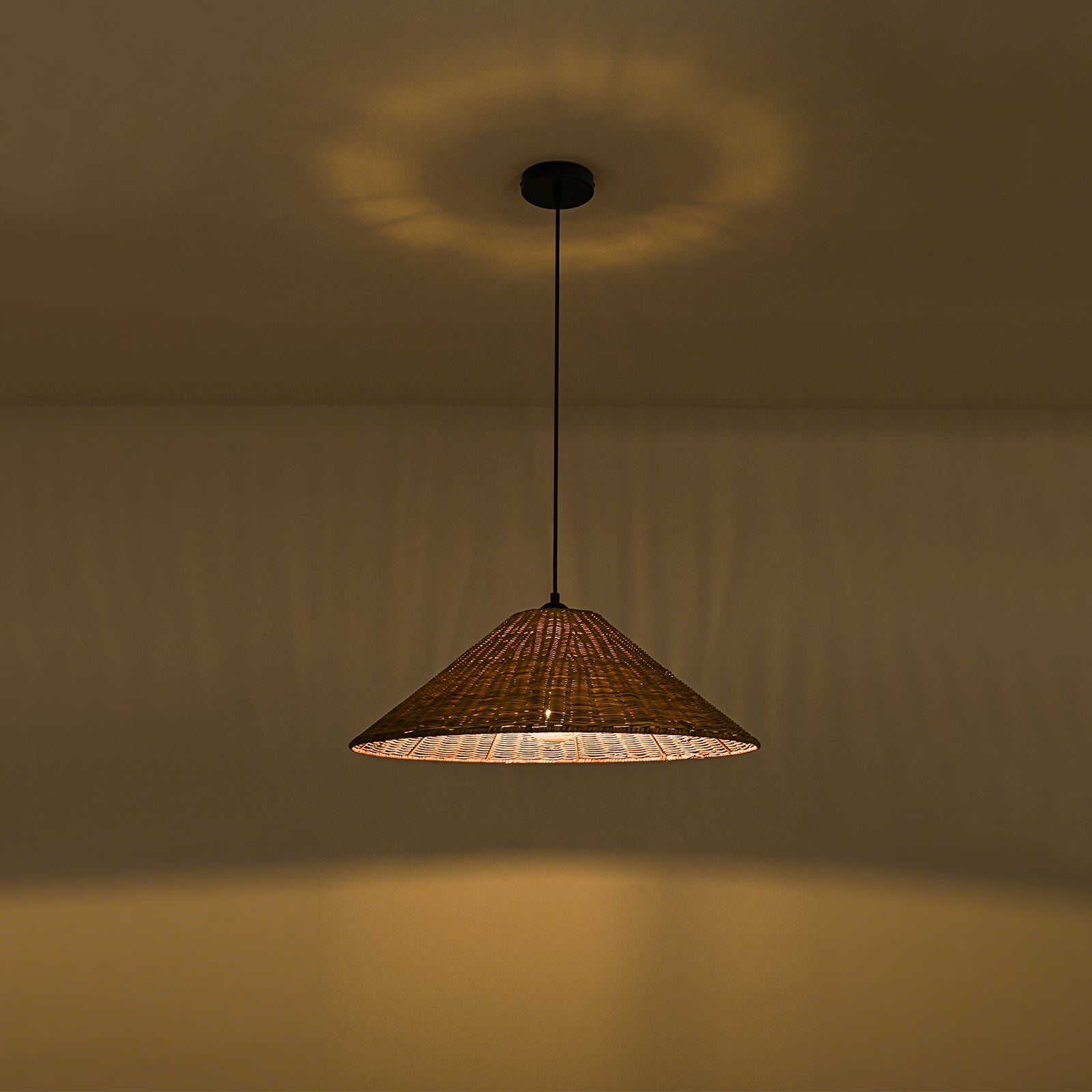 Glowlings 1-Light Farmhouse 24"Wide Large Straw Hat Hand-Weave Rattan Pendant Light
