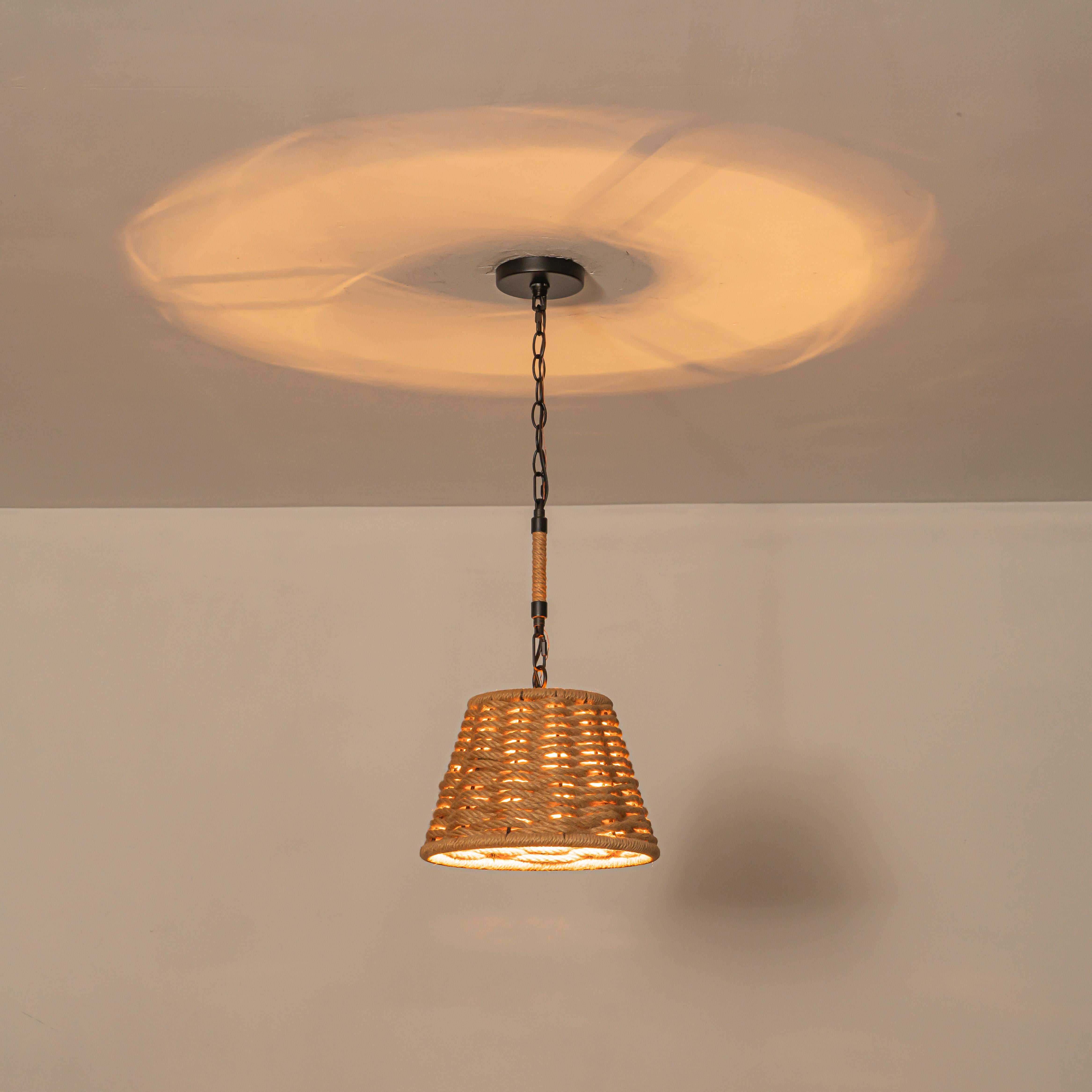 Glowlings 1-Light Farmhouse 12"Wide Natural Hand-Woven Rattan Rope Cone Pendant Light