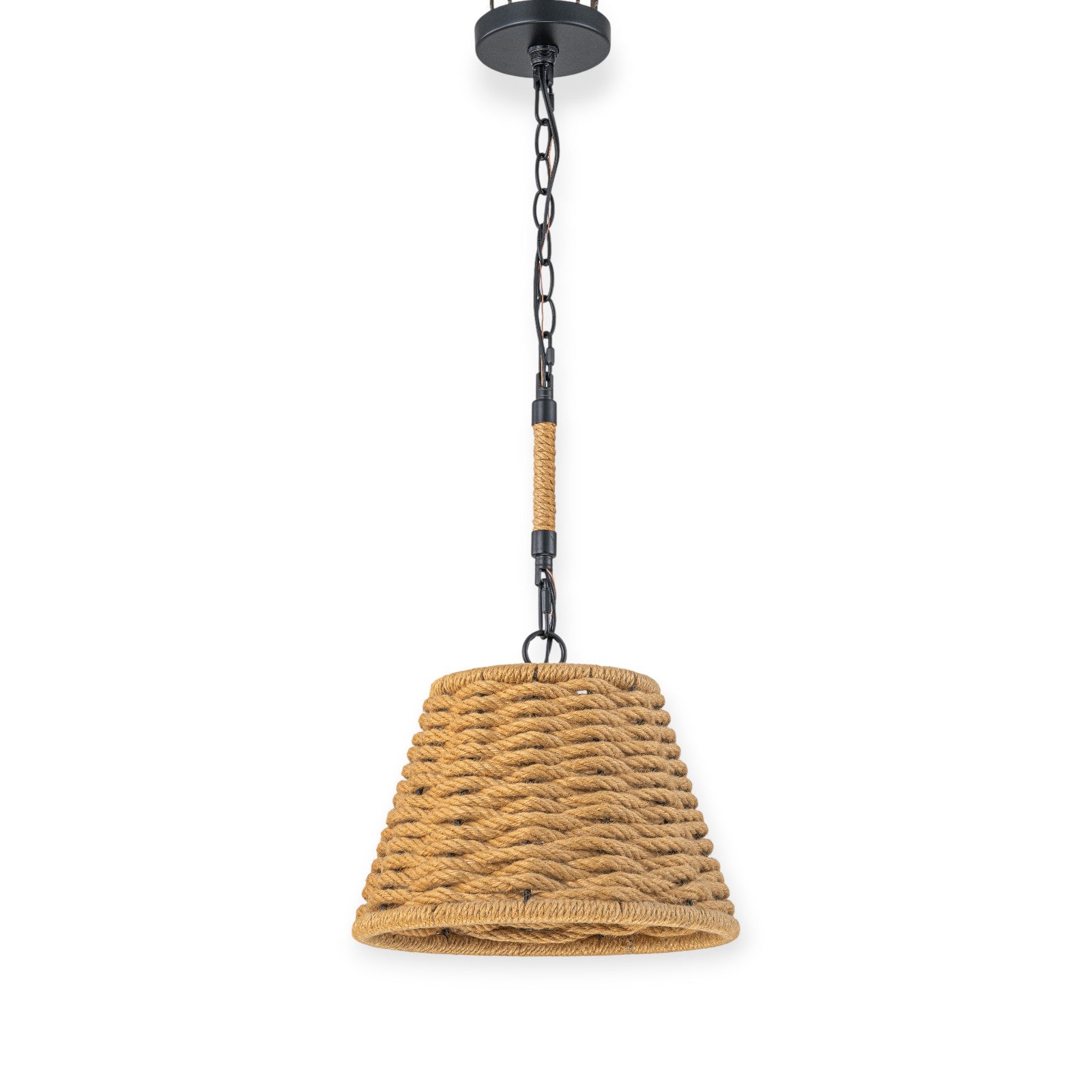 Glowlings 1-Light Farmhouse 12"Wide Natural Hand-Woven Rattan Rope Cone Pendant Light