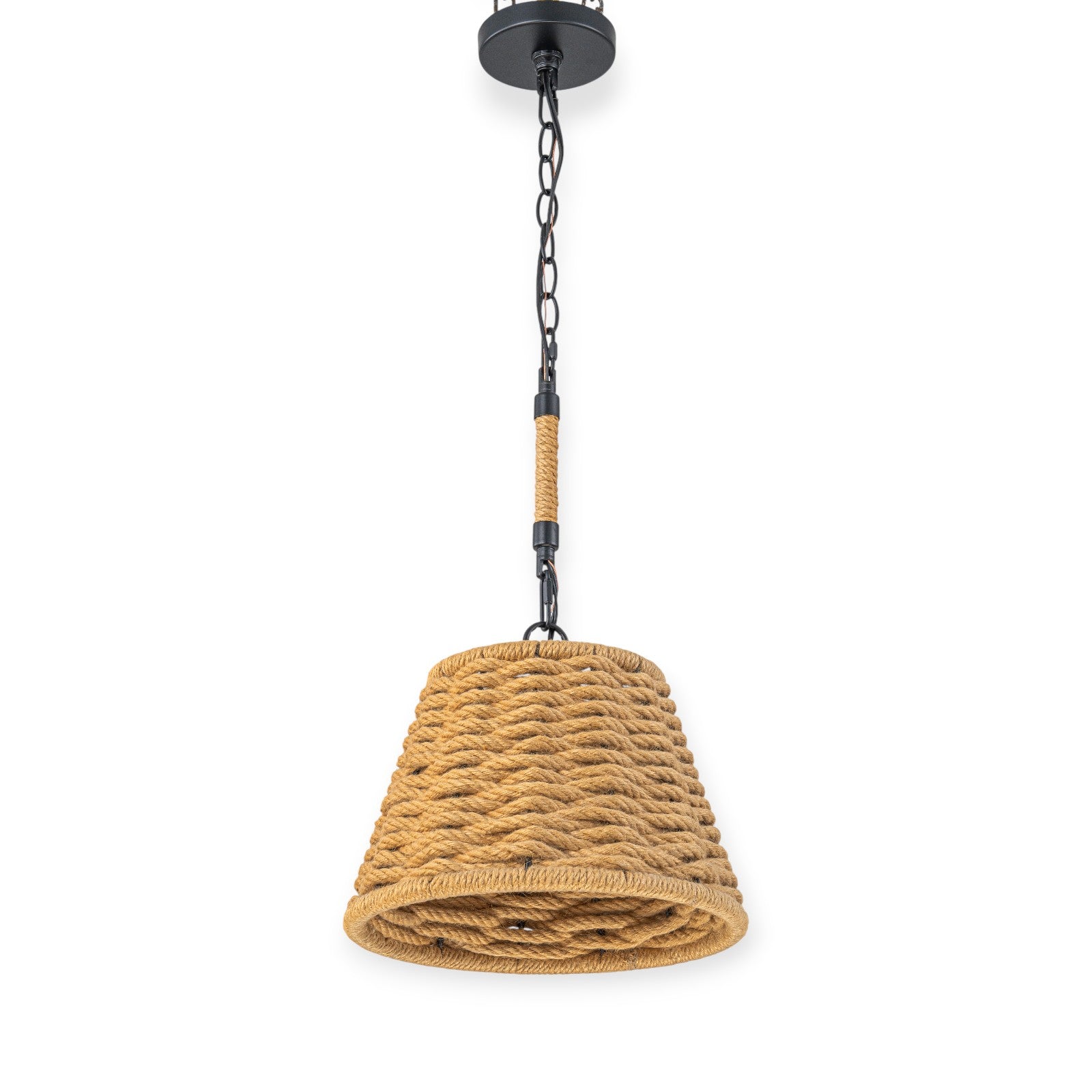 Glowlings 1-Light Farmhouse 12"Wide Natural Hand-Woven Rattan Rope Cone Pendant Light