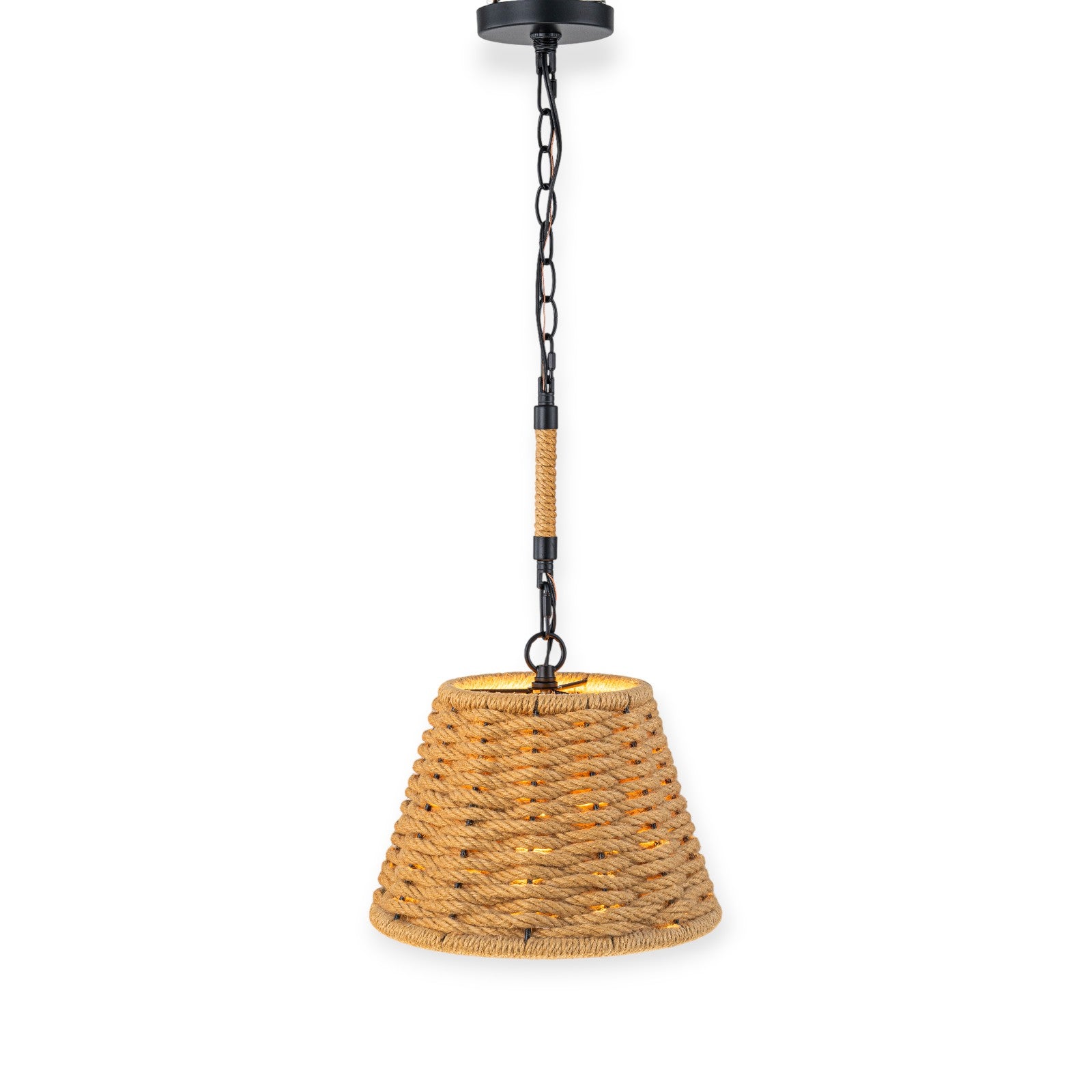 Glowlings 1-Light Farmhouse 12"Wide Natural Hand-Woven Rattan Rope Cone Pendant Light