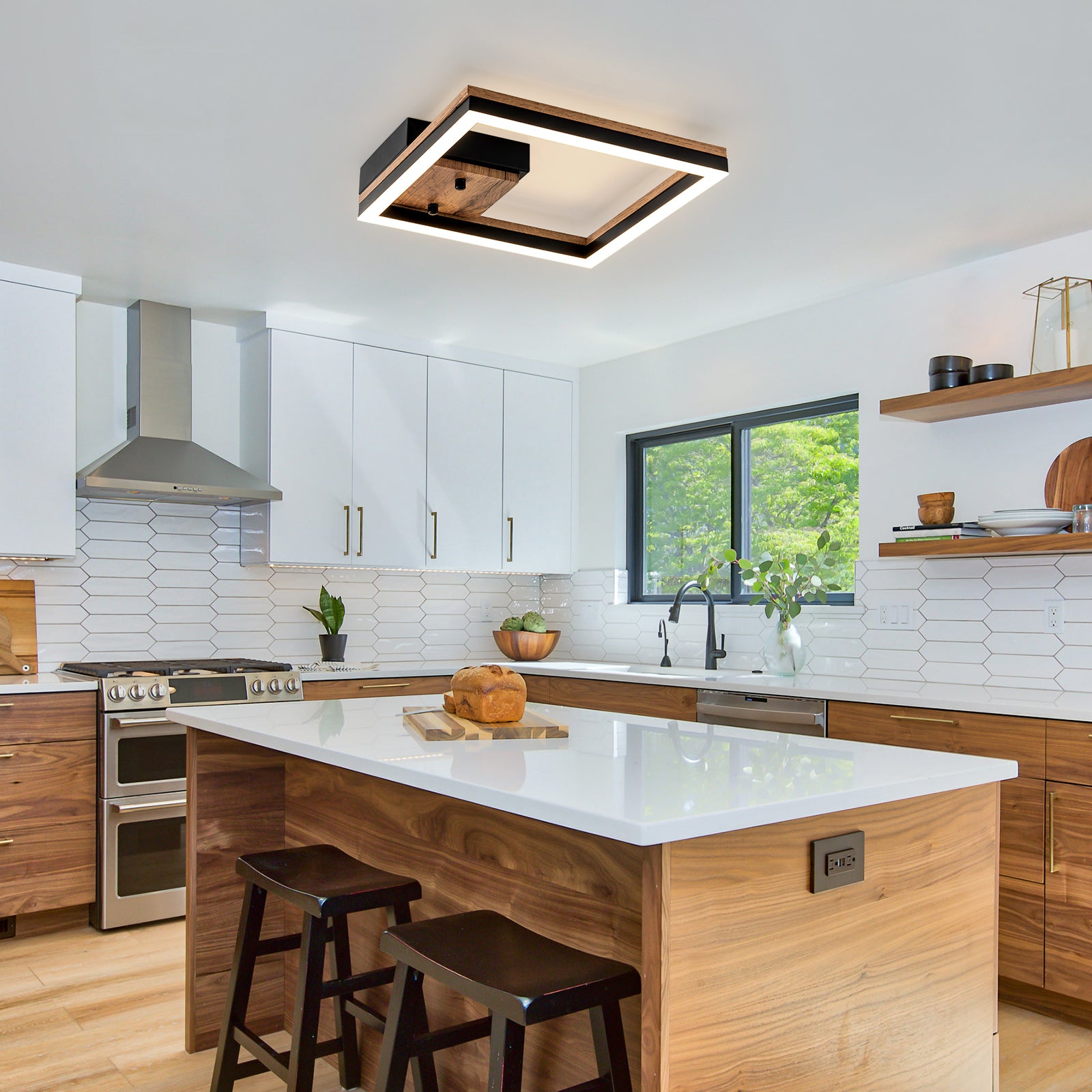 Glowlings 1-Light Farmhouse Square Integrated LED Wood Flush Mount Ceiling Light Hallway Light