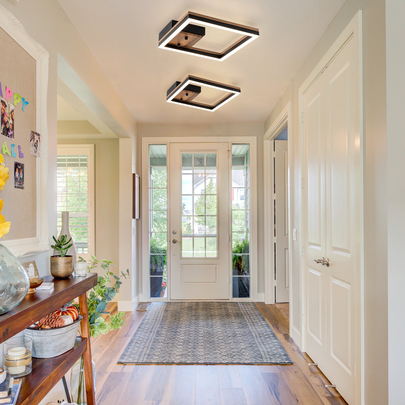 Glowlings 1-Light Farmhouse Square Integrated LED Wood Flush Mount Ceiling Light Hallway Light