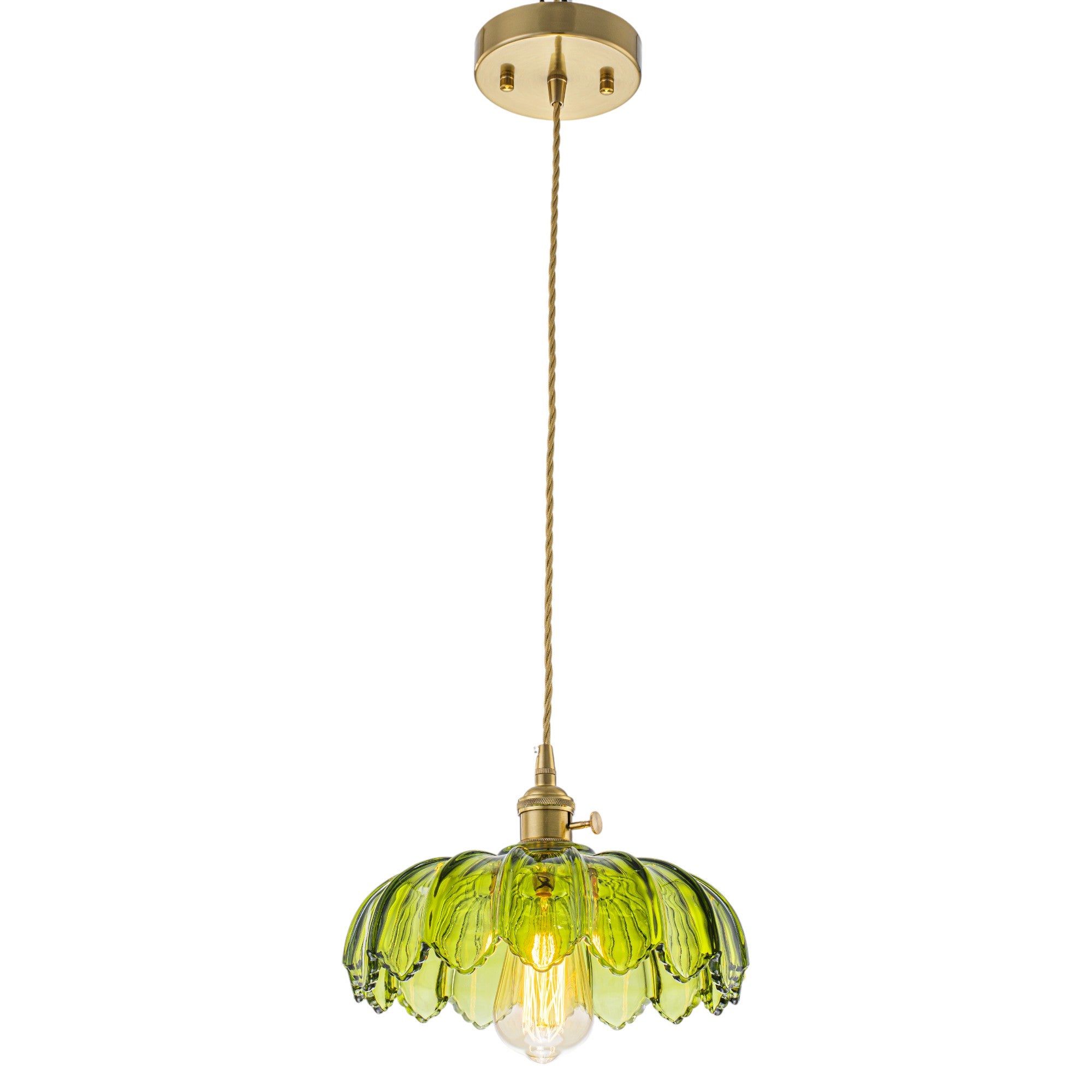 Glowlings 1-Light French Flower Shaped Green/Clear Glass Pendant Light