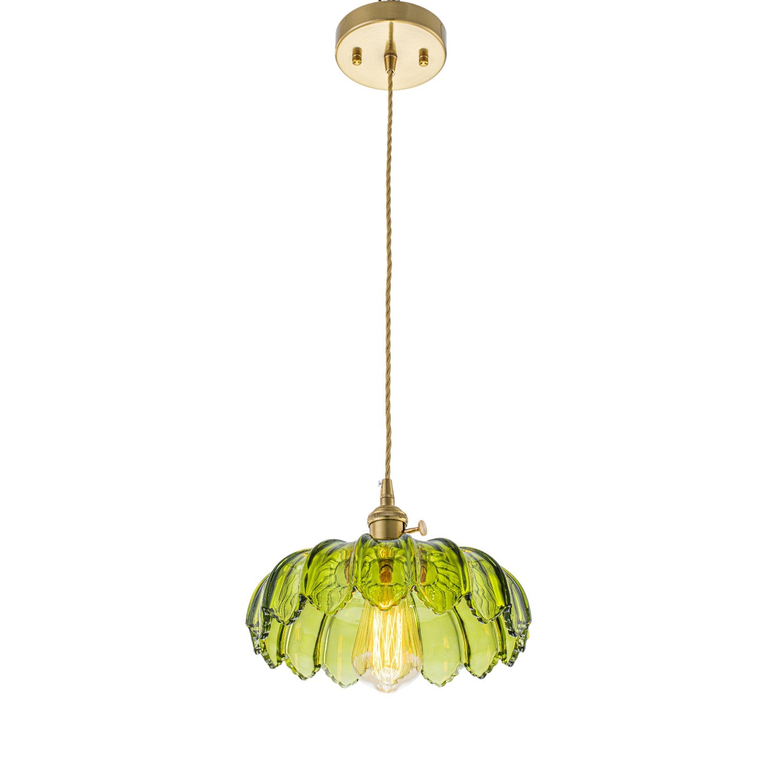 Glowlings 1-Light French Flower Shaped Green/Clear Glass Pendant Light