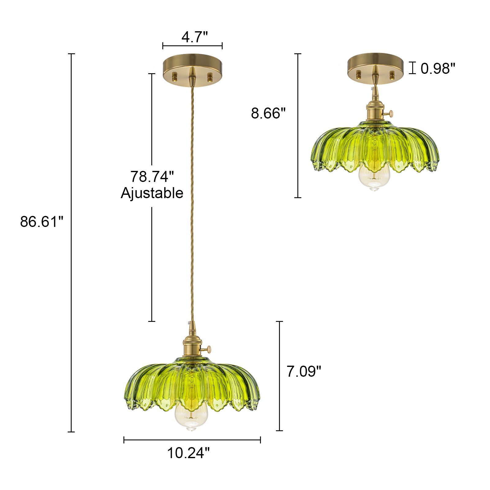 Glowlings 1-Light French Flower Shaped Green/Clear Glass Pendant Light