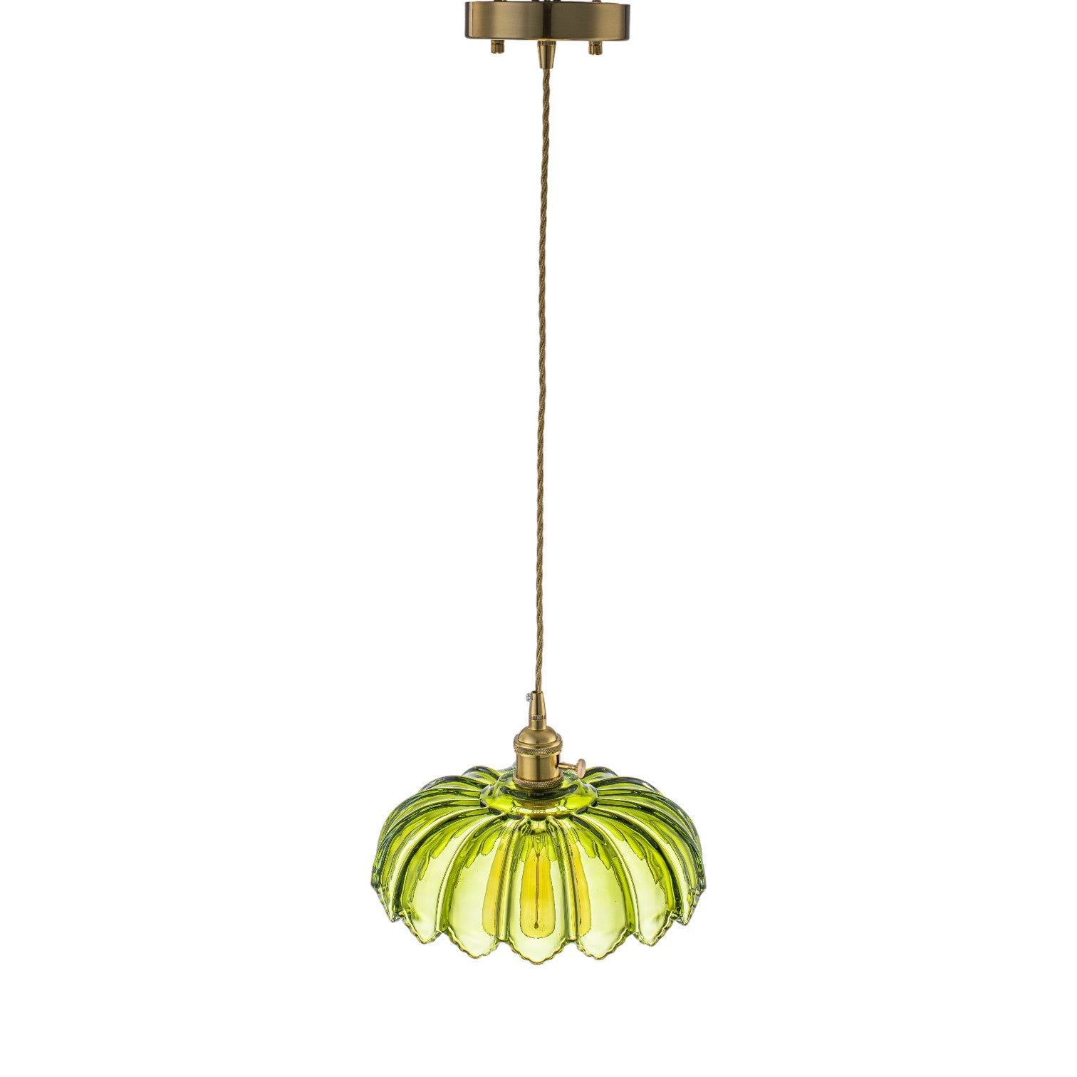 Glowlings 1-Light French Flower Shaped Green/Clear Glass Pendant Light