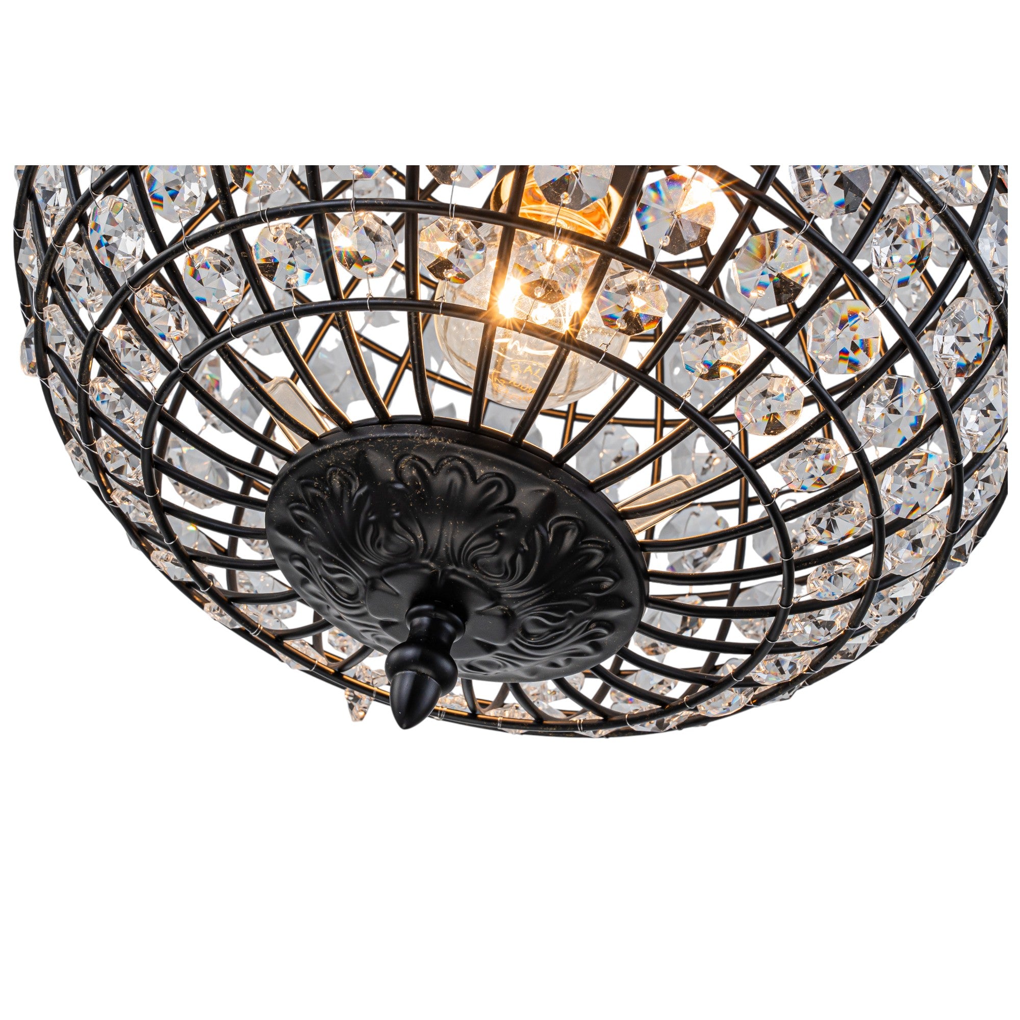 Glowlings 1-Light Vintage 11"Wide Brass/Black Globe Handmade Crystal Chandelier