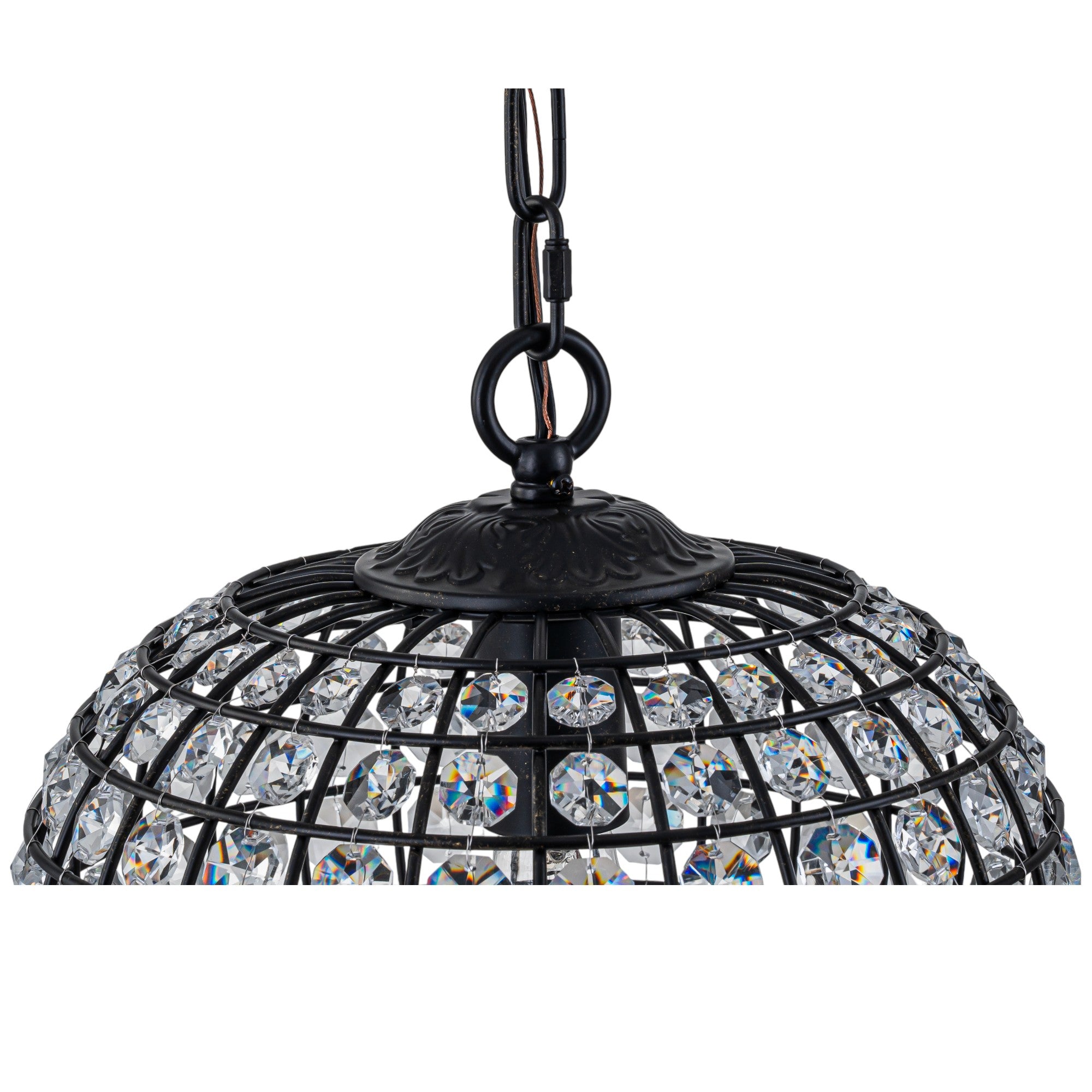 Glowlings 1-Light Vintage 11"Wide Brass/Black Globe Handmade Crystal Chandelier