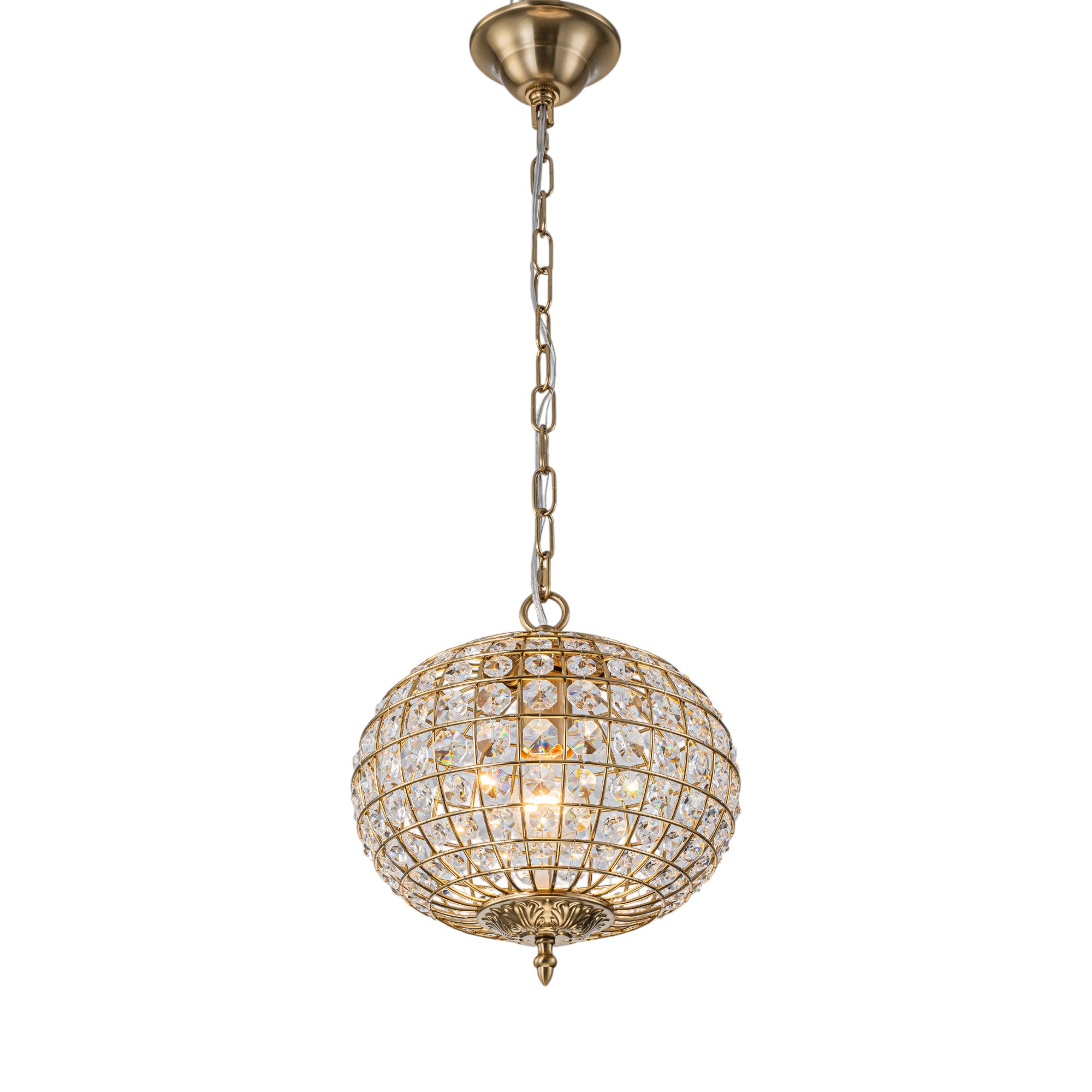 Glowlings 1-Light Vintage 11"Wide Brass/Black Globe Handmade Crystal Chandelier